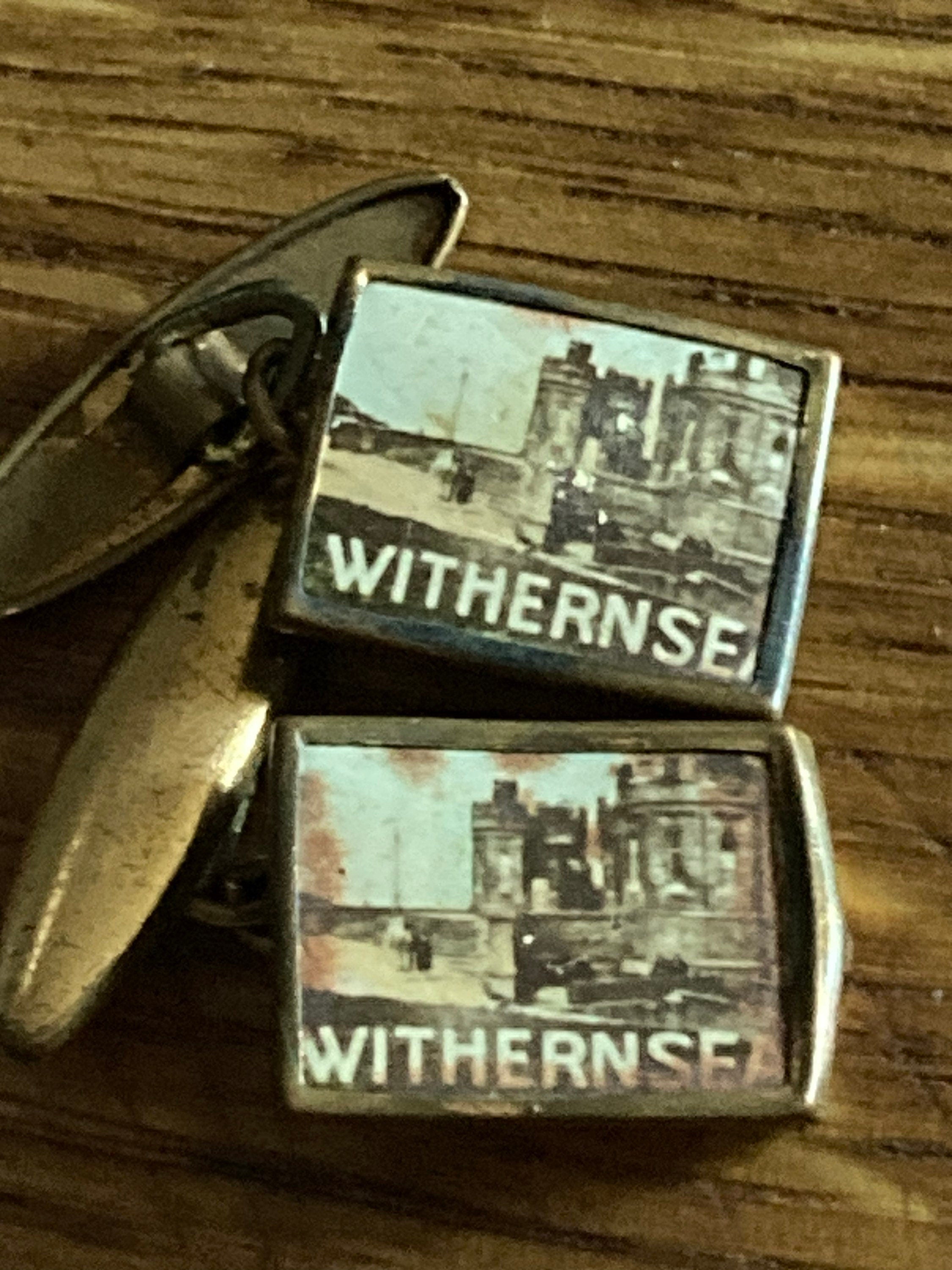 Vintage withernsea chain link souvenir gold tone plain cufflinks