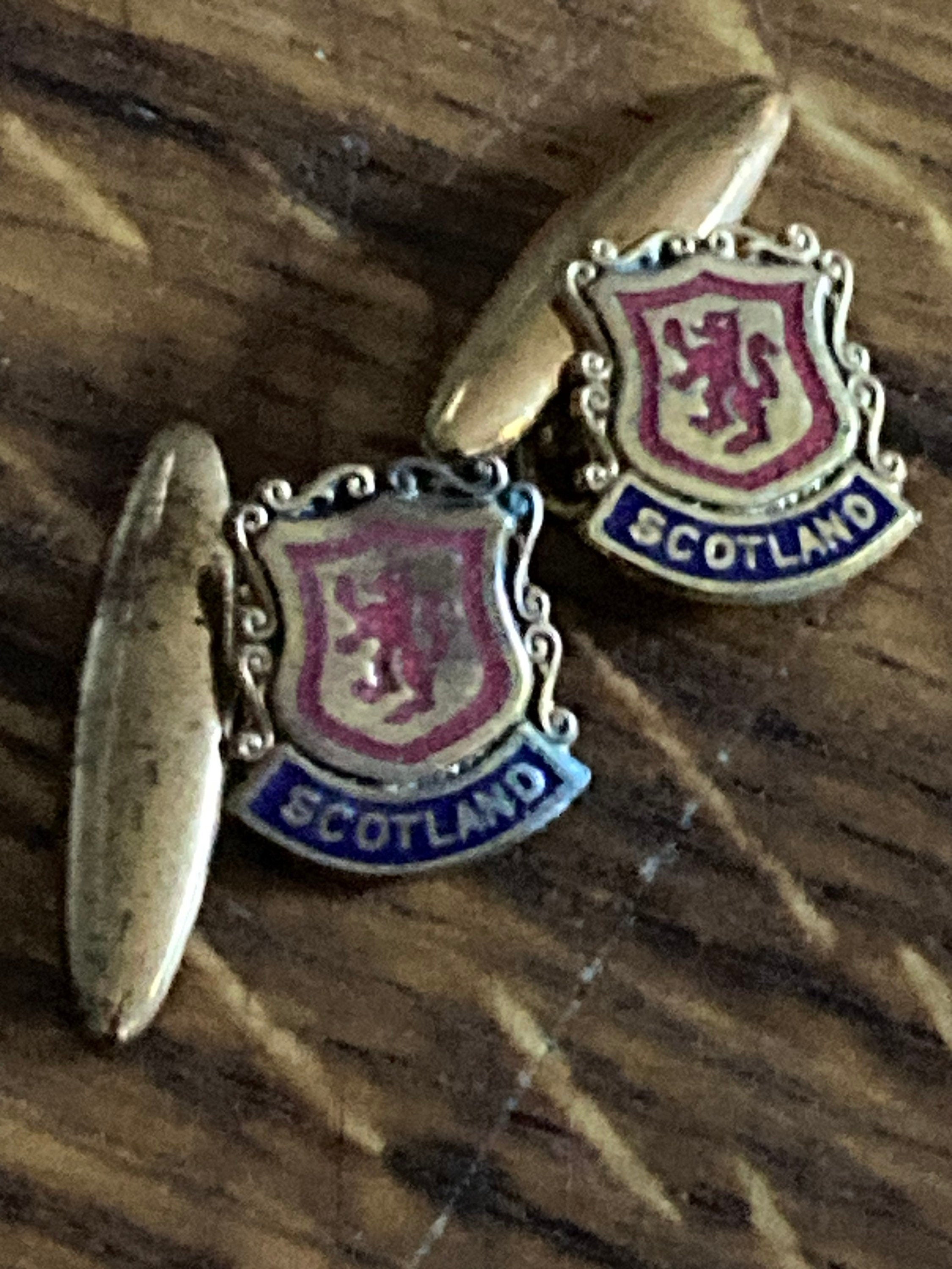 Vintage Scotland gold tone chain enamel cufflinks Scottish