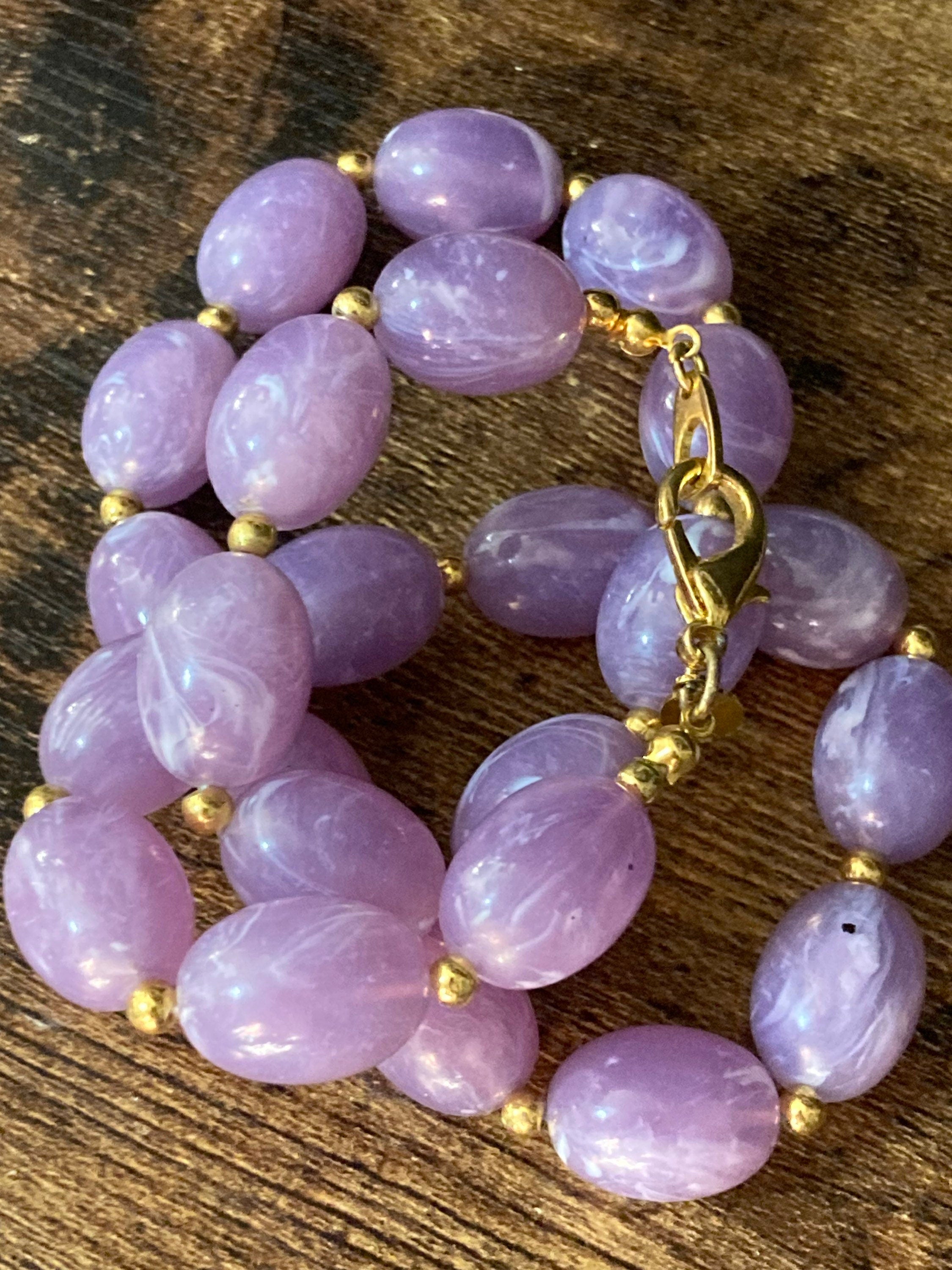 Signed Joan rivers lucite plastic beaded purple necklace 49cm