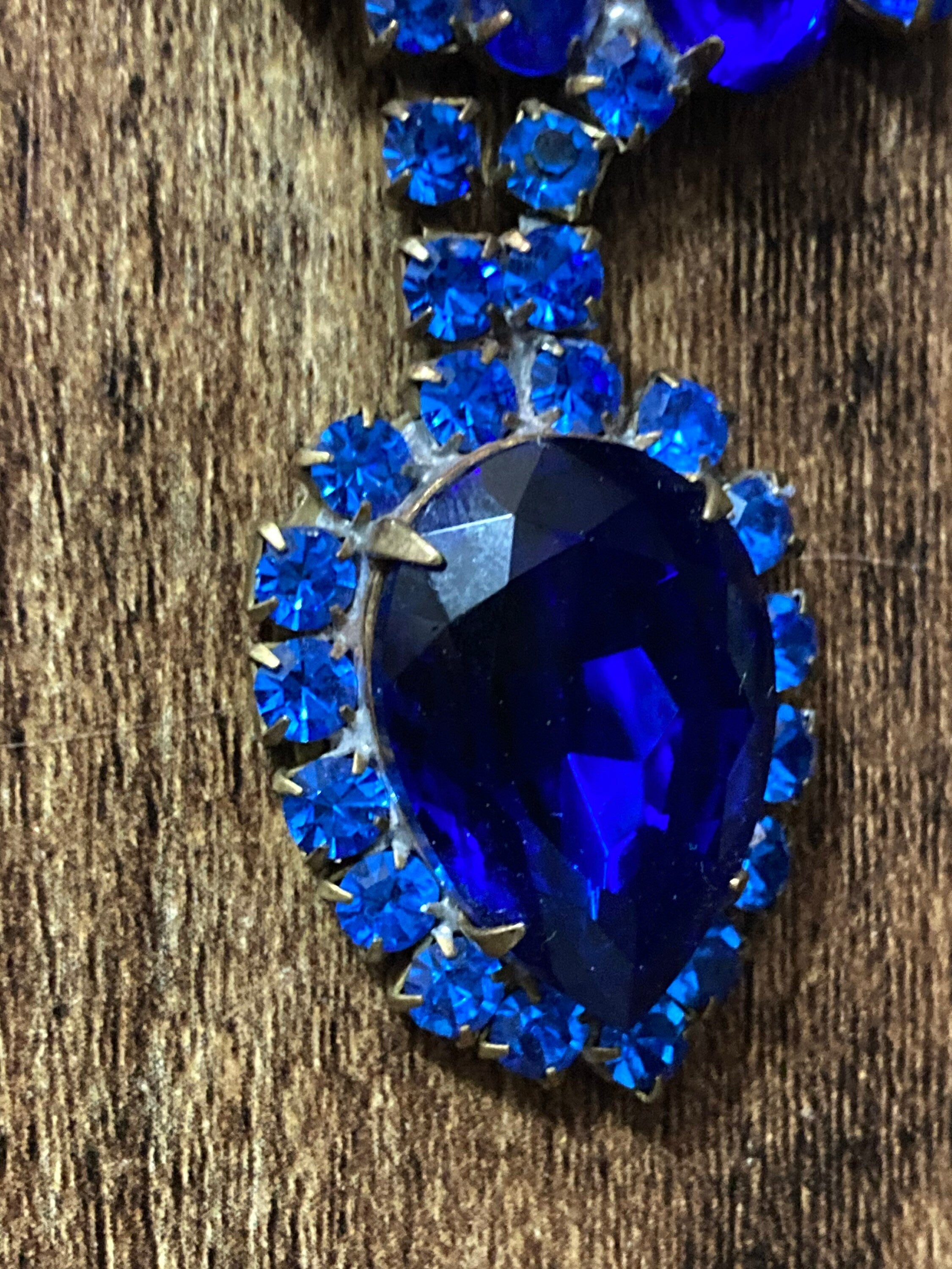 Oversized sapphire blue rhinestone bib necklace