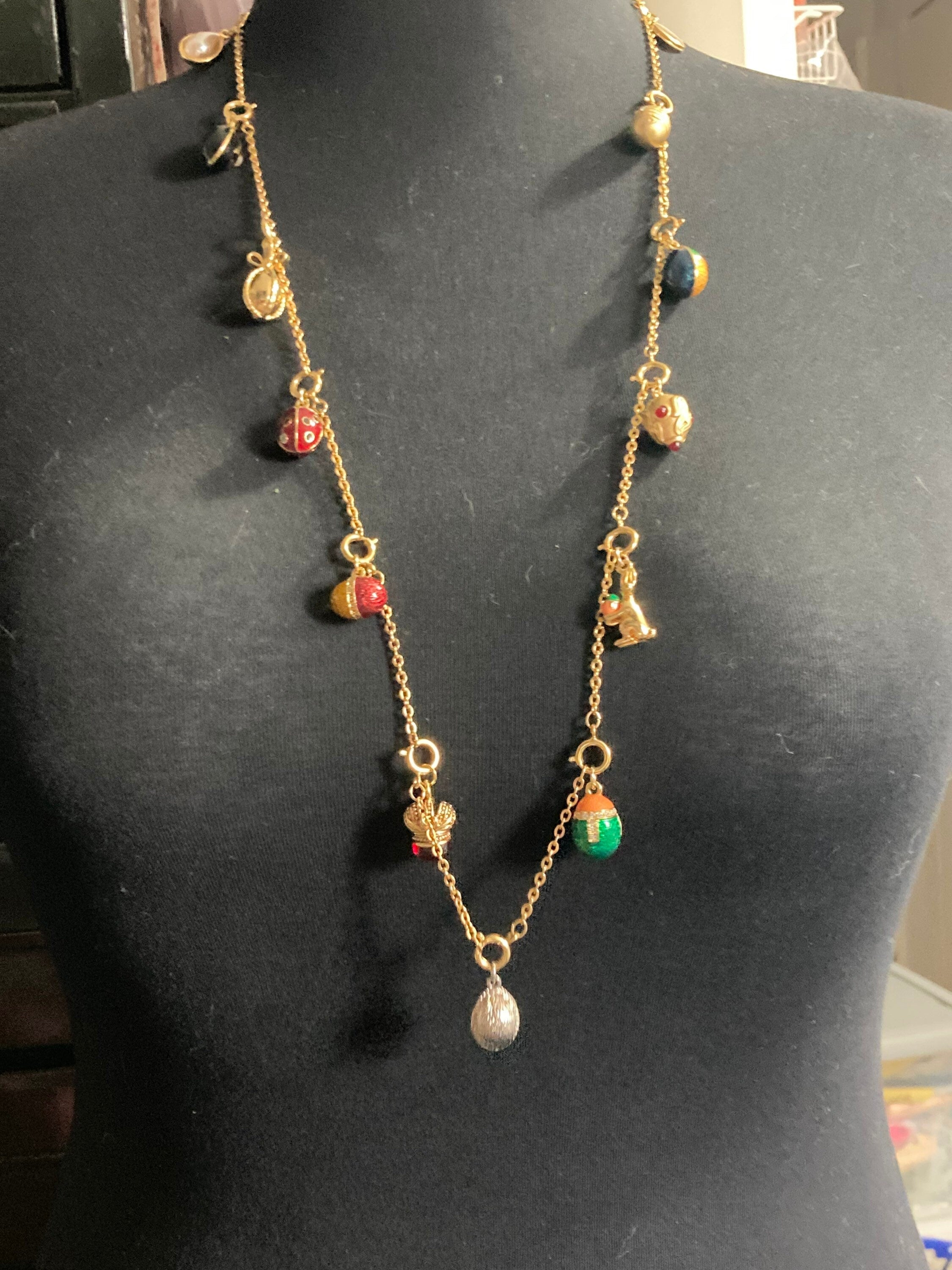 Joan Rivers Faberge egg inspired pendant charm necklace, signed