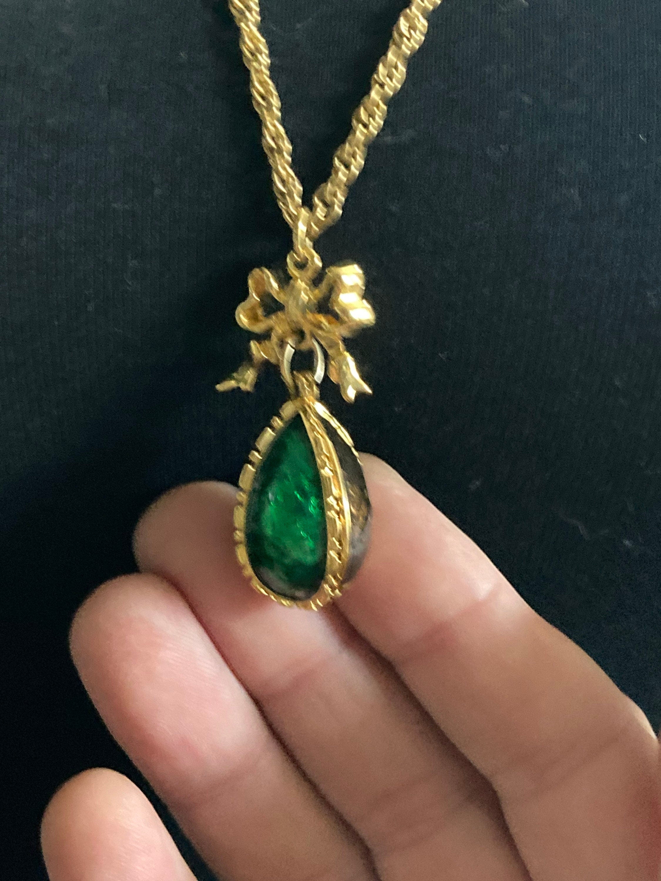 Joan Rivers Faberge inspired red brown green enamel opening egg locket pendant necklace
