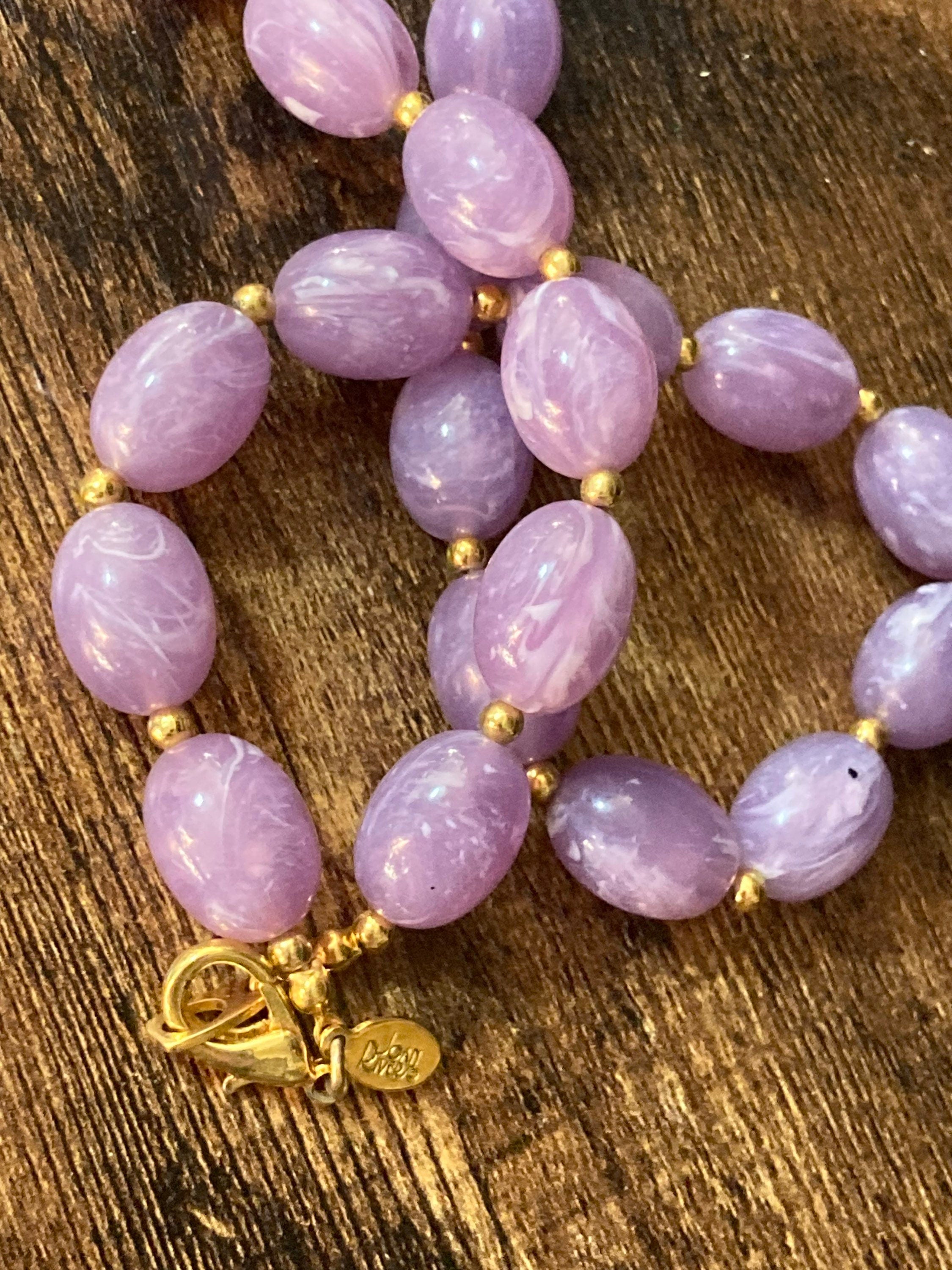 Signed Joan rivers lucite plastic beaded purple necklace 49cm