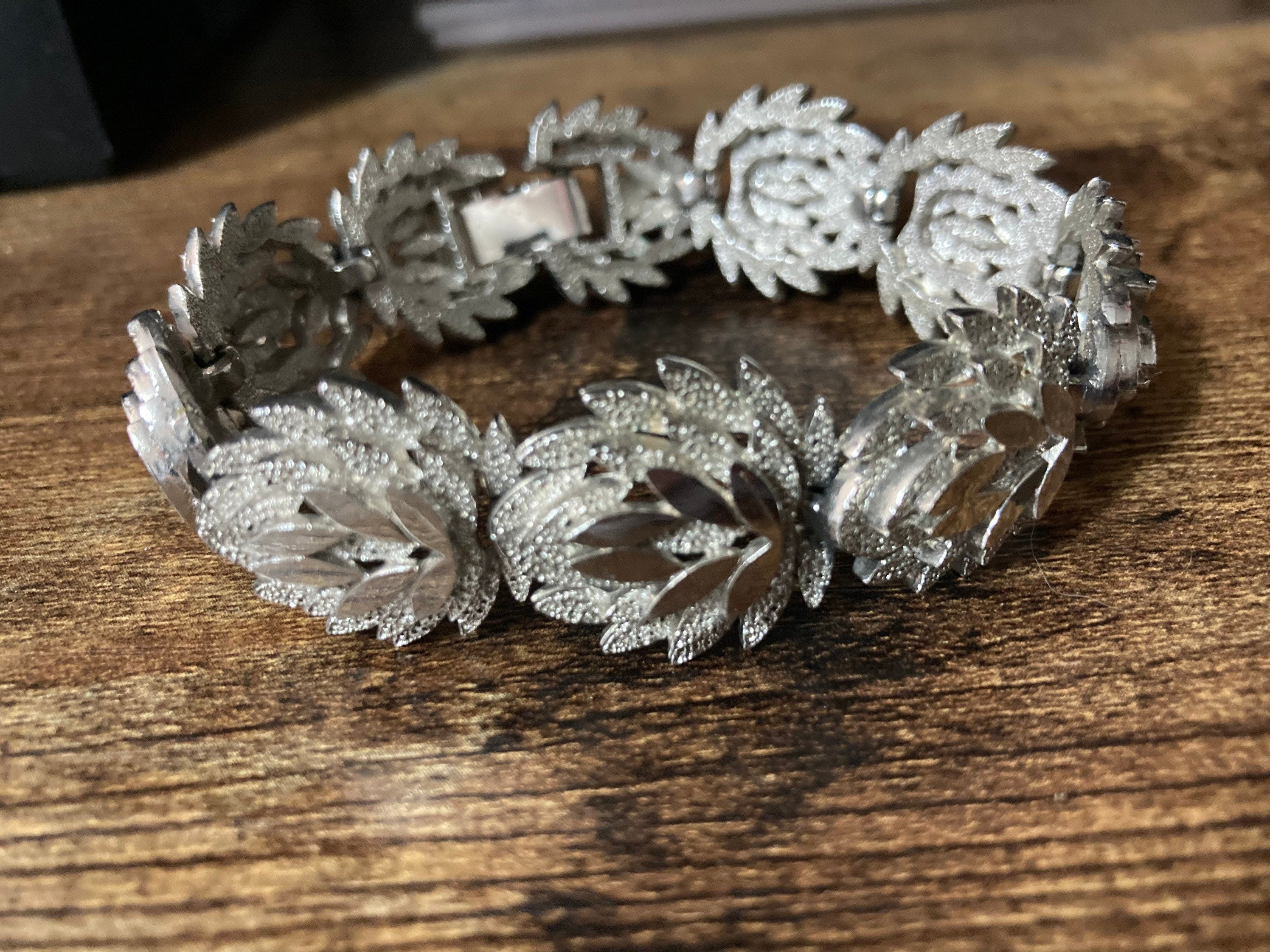 Brutalist textured panel link bracelet 20cm, silver tone