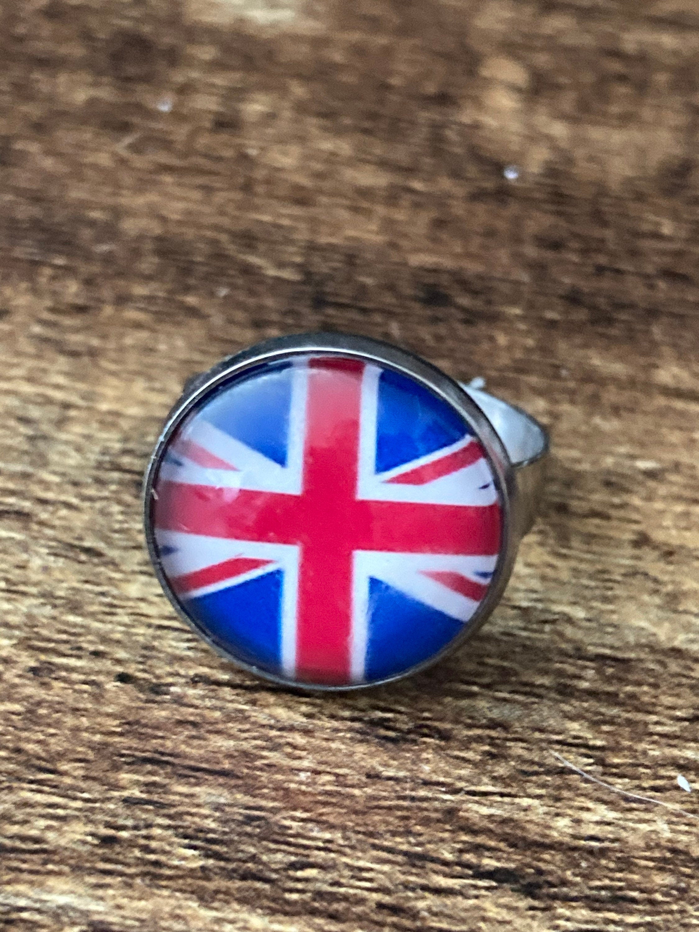 Union Jack ring stainless steel adjustable glass cabochon