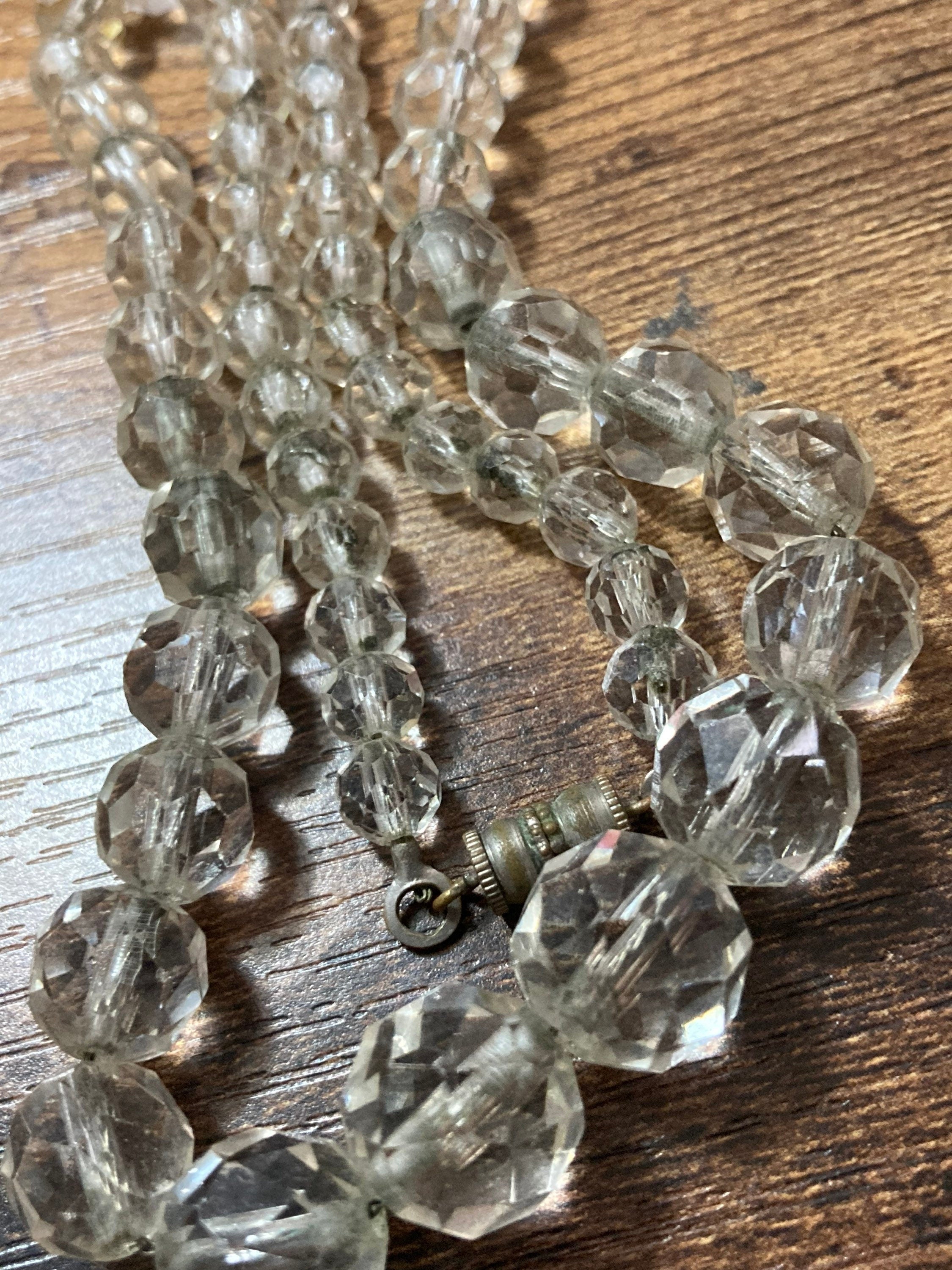Art Deco clear glass Crystal Paste beaded bead necklace