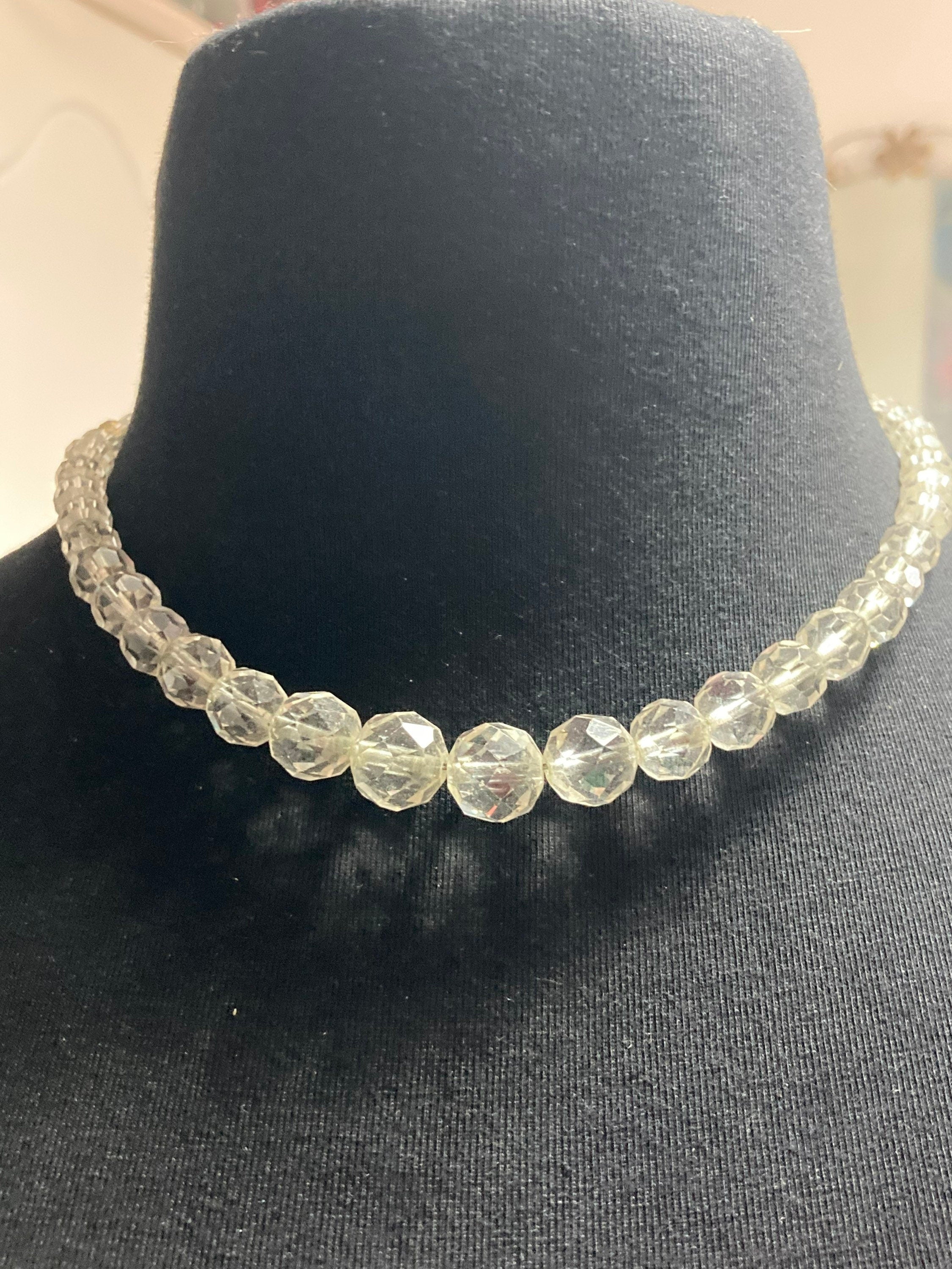 Art Deco clear glass Crystal Paste beaded bead necklace