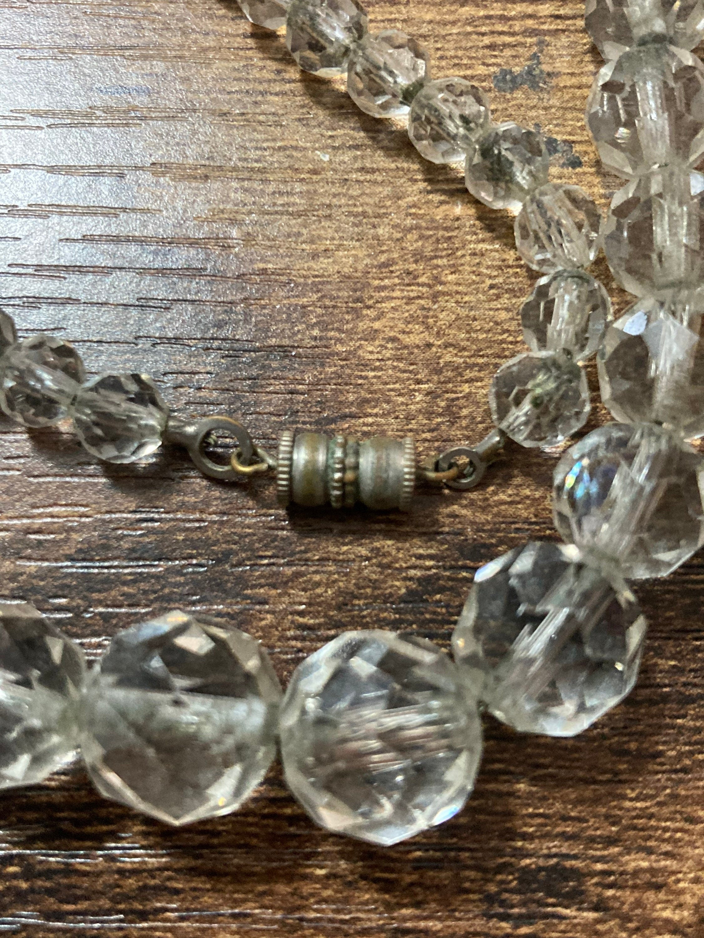 Art Deco clear glass Crystal Paste beaded bead necklace