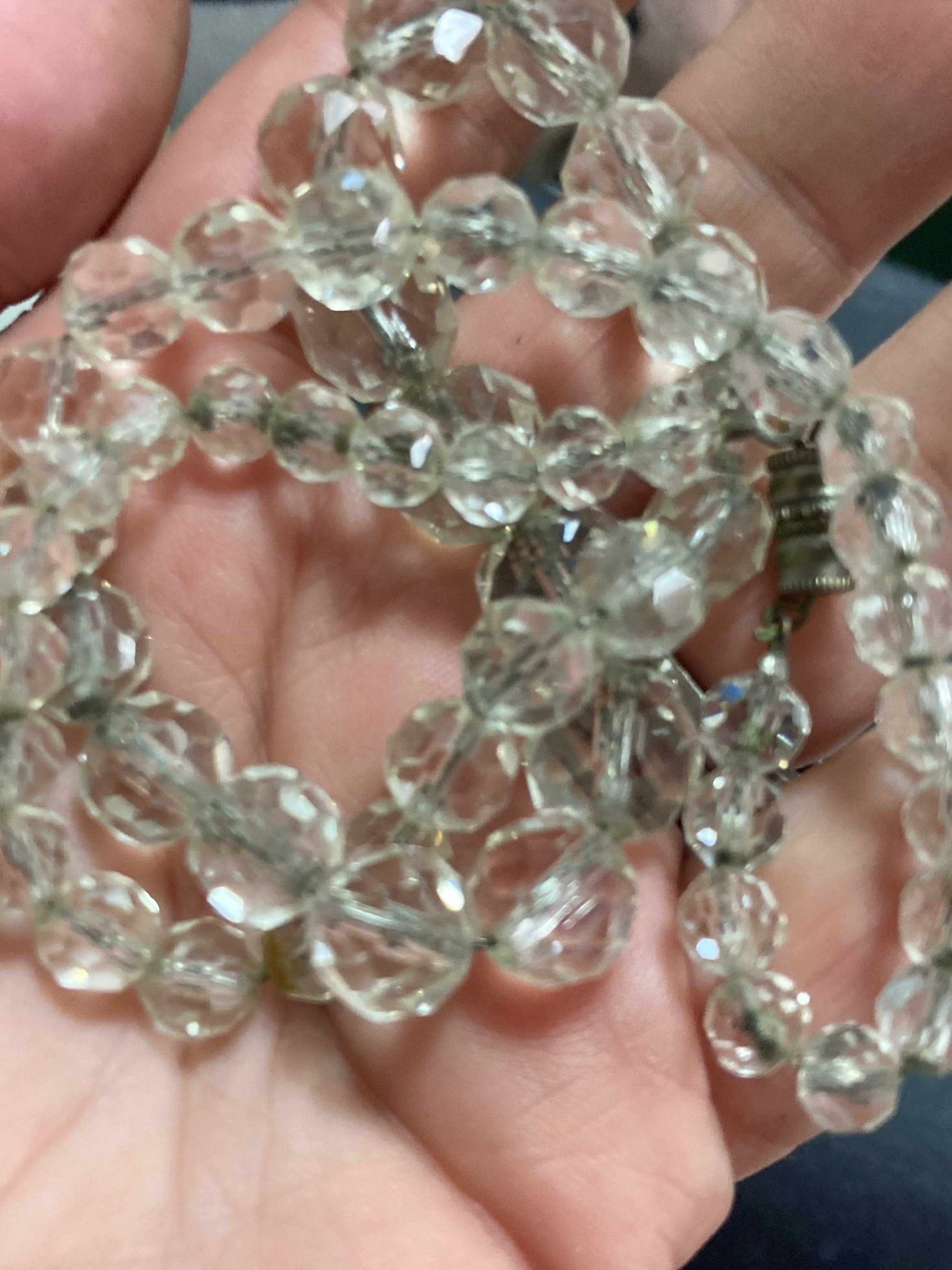 Art Deco clear glass Crystal Paste beaded bead necklace