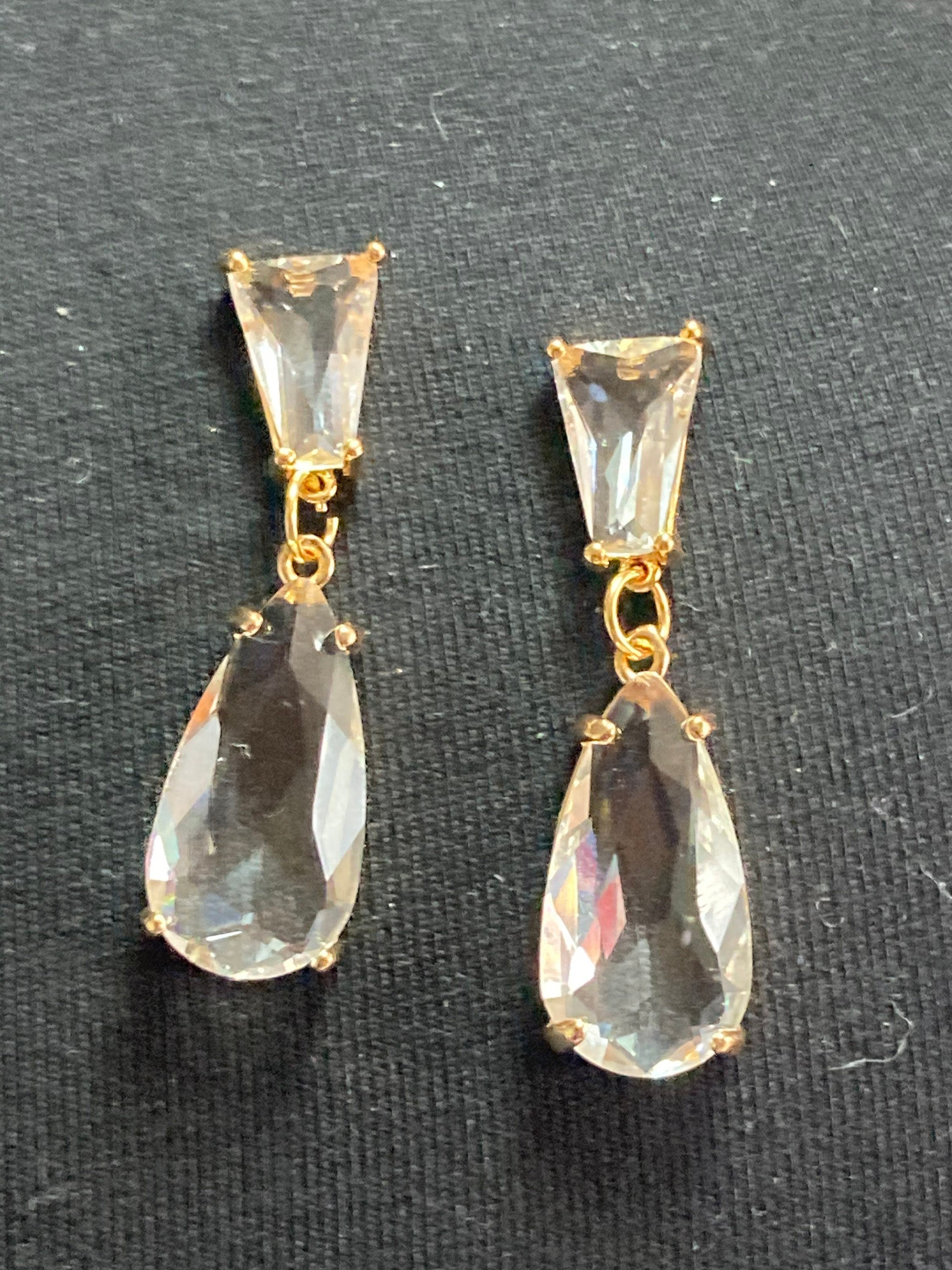 Large Crystal drop bow brooch diamanté gold tone