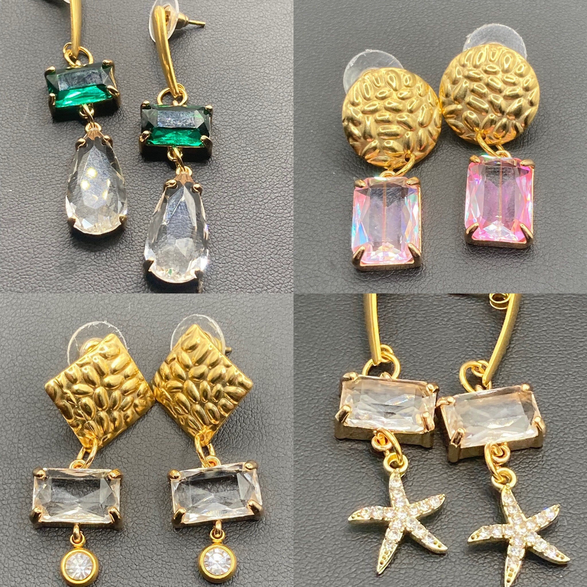 Large Crystal drop bow brooch diamanté gold tone