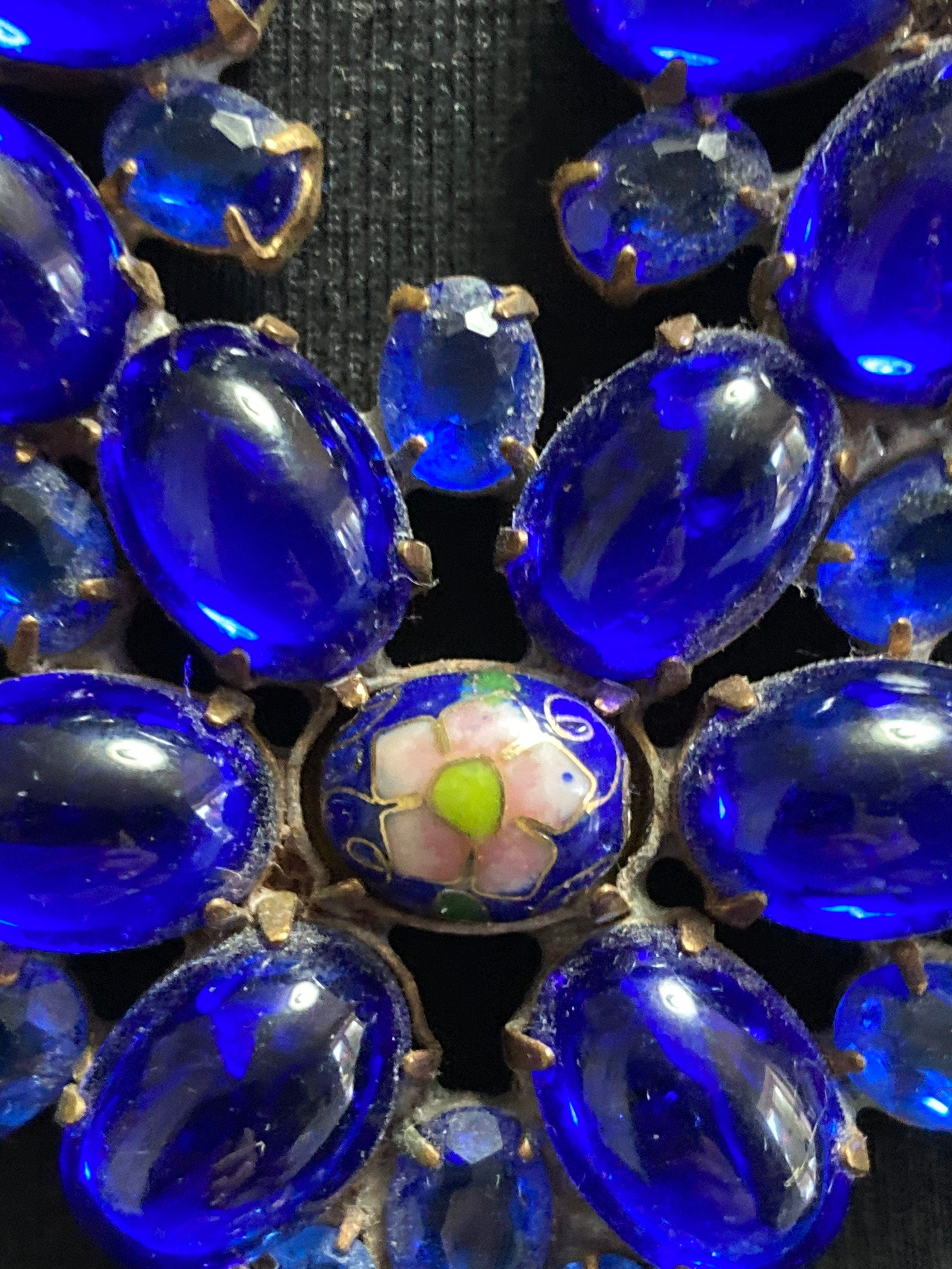 Oversized sapphire blue rhinestone bib necklace