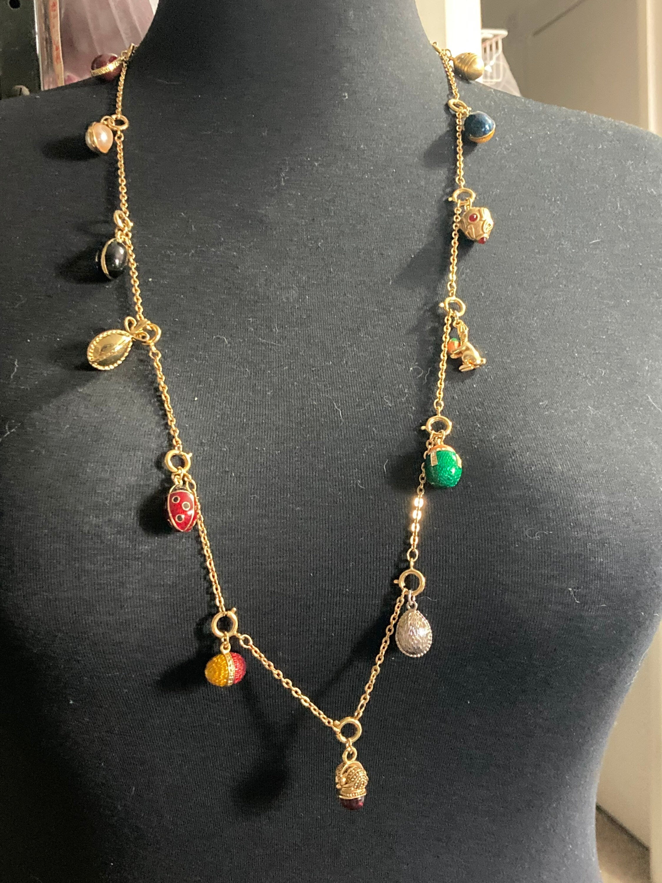 Joan Rivers Faberge egg inspired pendant charm necklace, signed