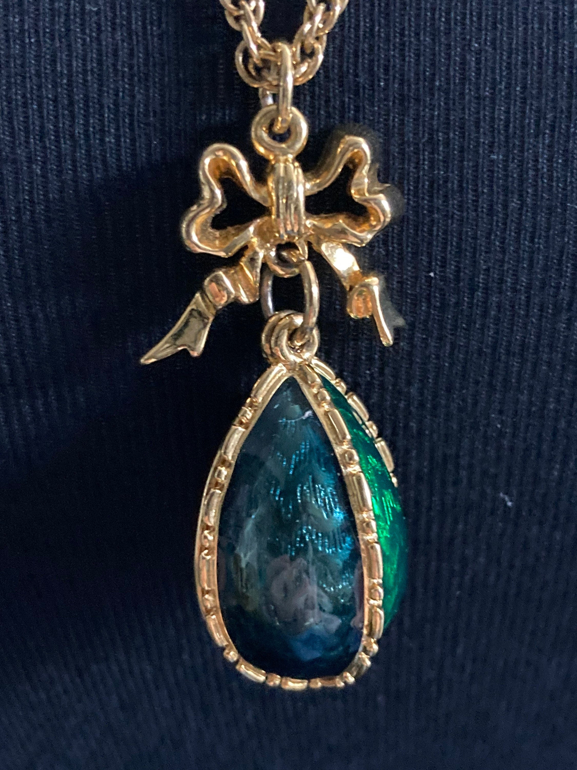 Joan Rivers Faberge inspired red brown green enamel opening egg locket pendant necklace