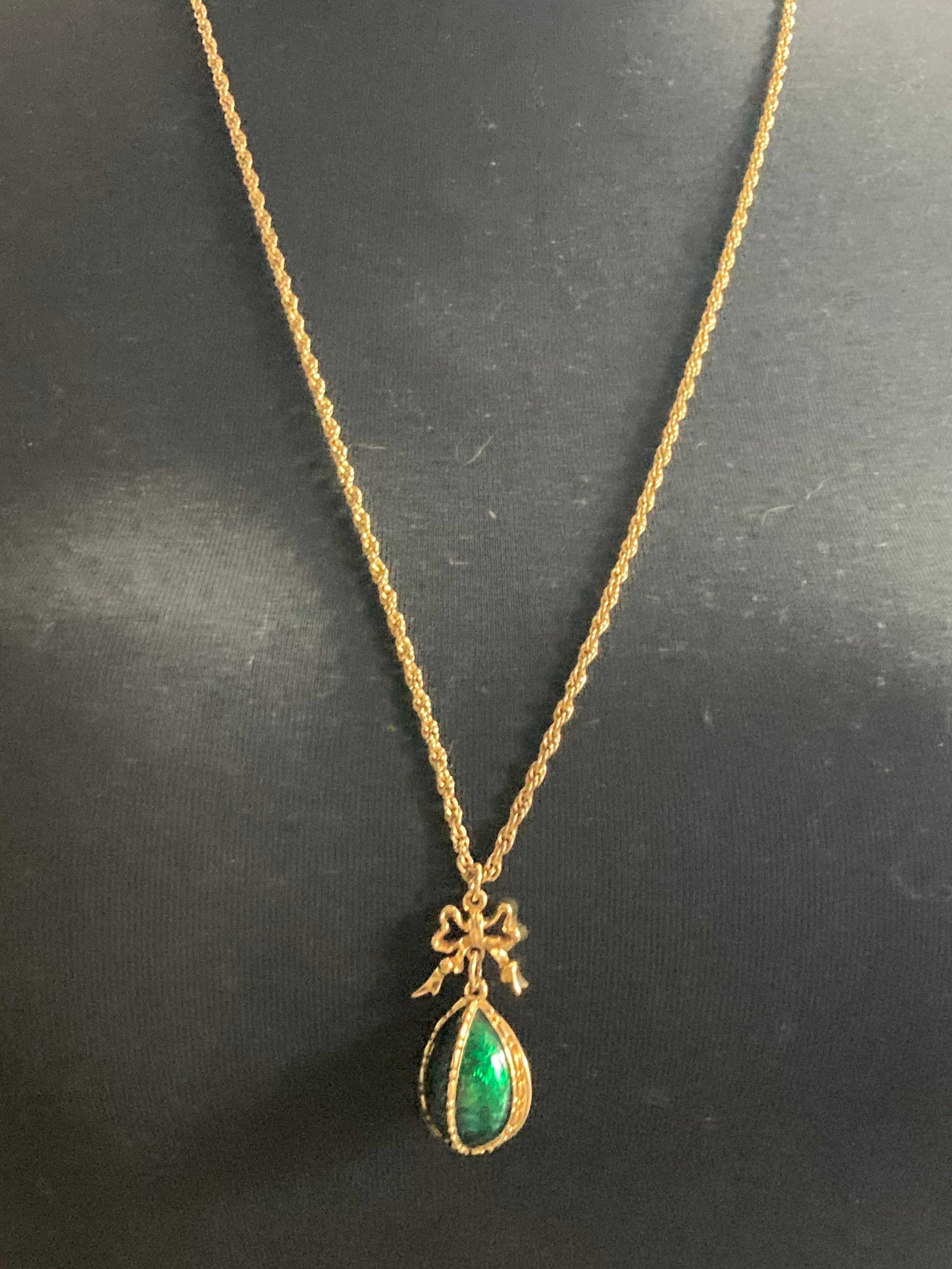 Joan Rivers Faberge inspired red brown green enamel opening egg locket pendant necklace