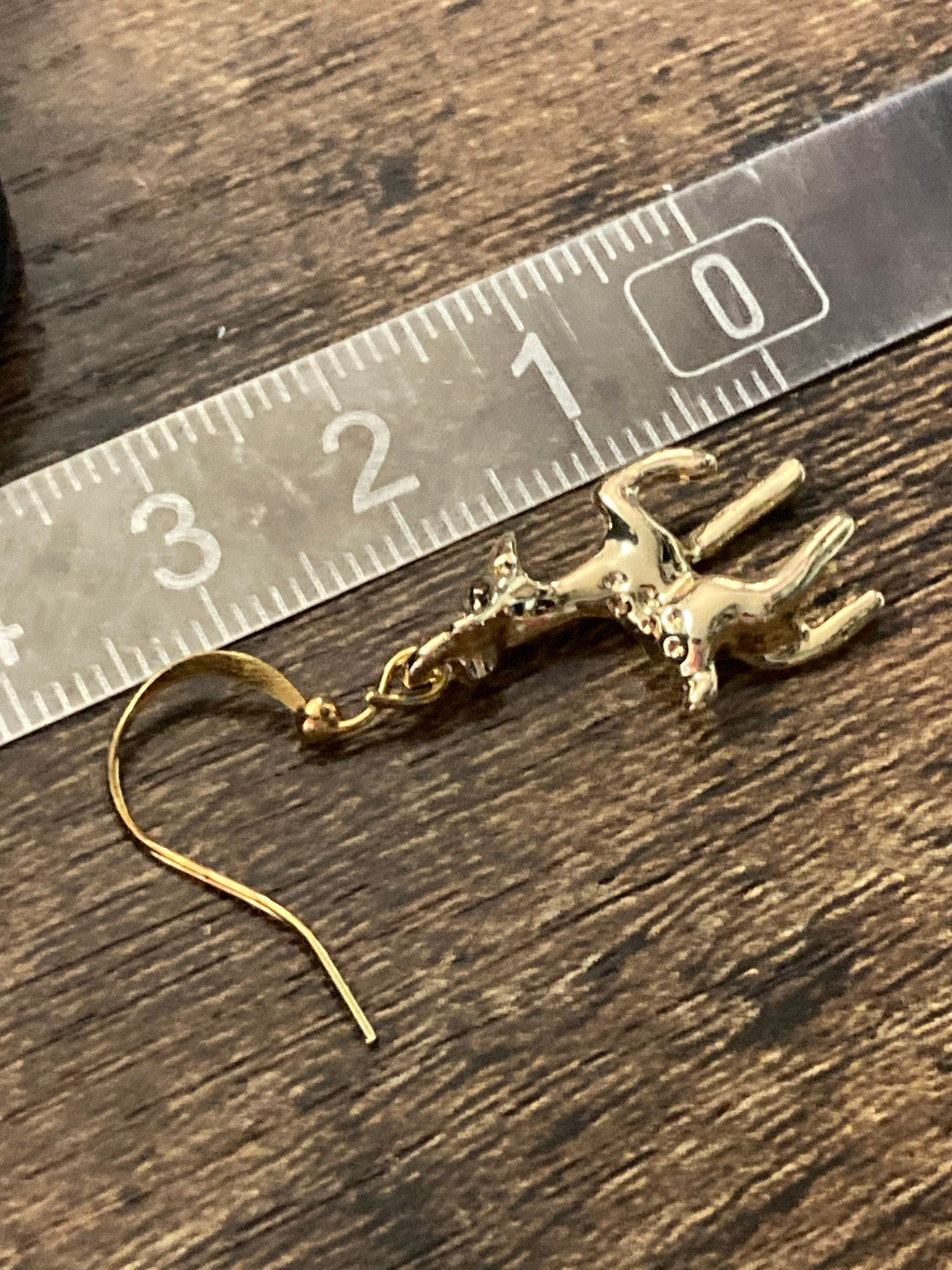 vintage Deer dangly drop earrings pierced, gold plated charms