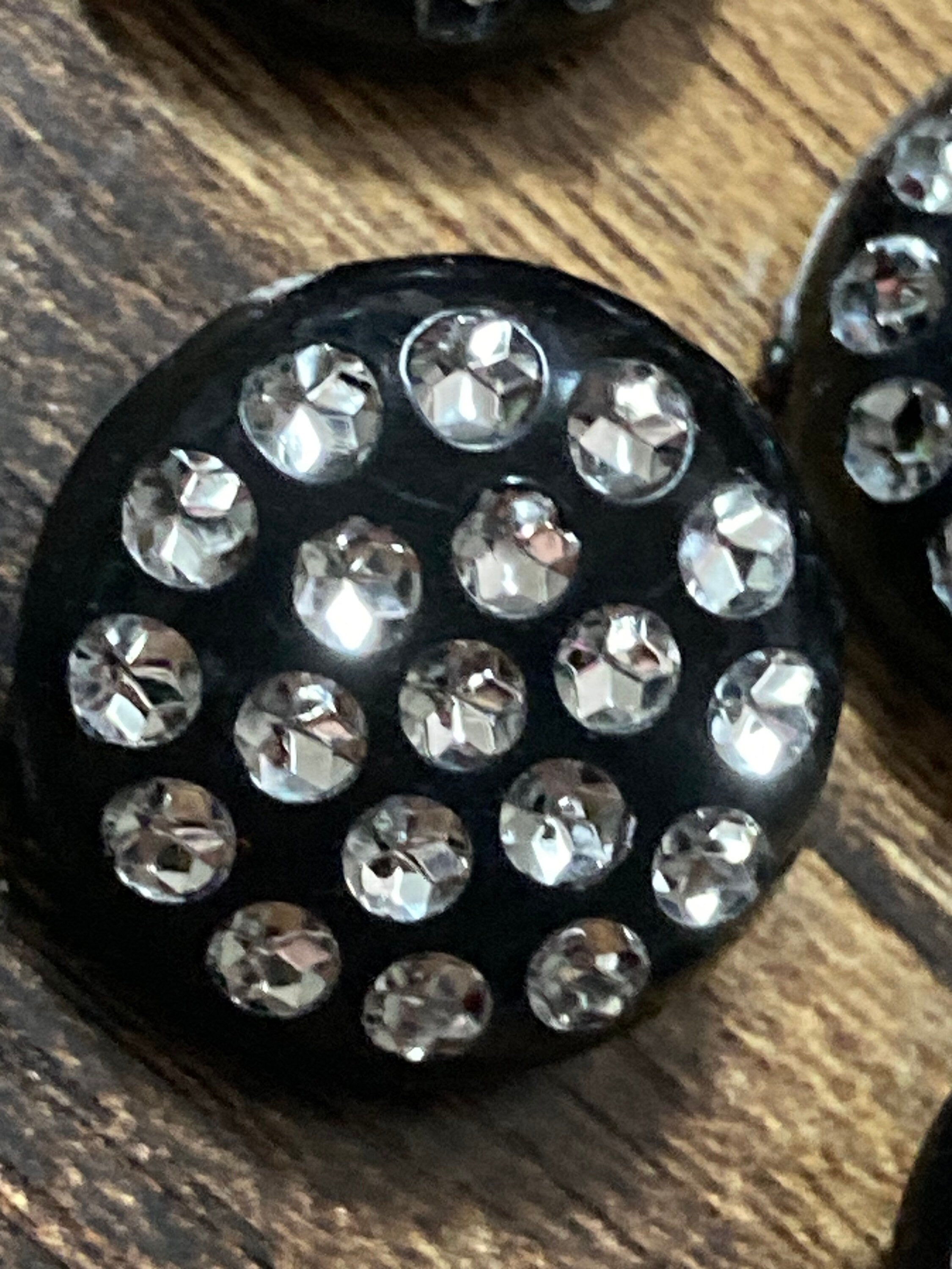 20mm black plastic clear glass diamanté buttons, Set of 6