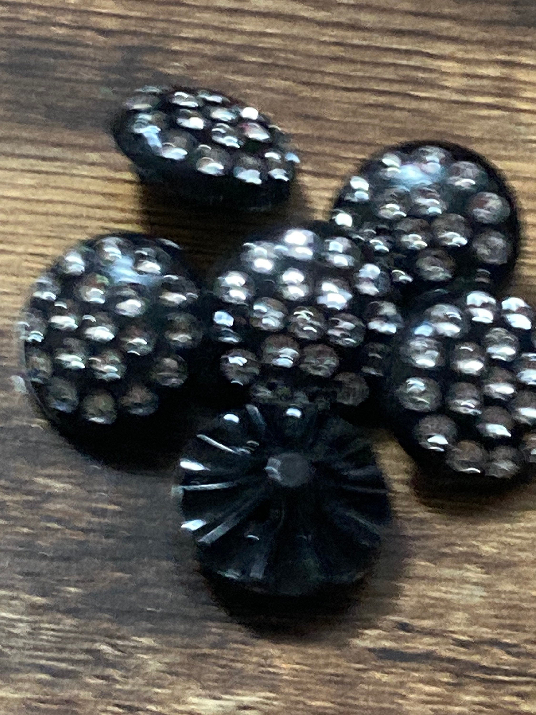 20mm black plastic clear glass diamanté buttons, Set of 6