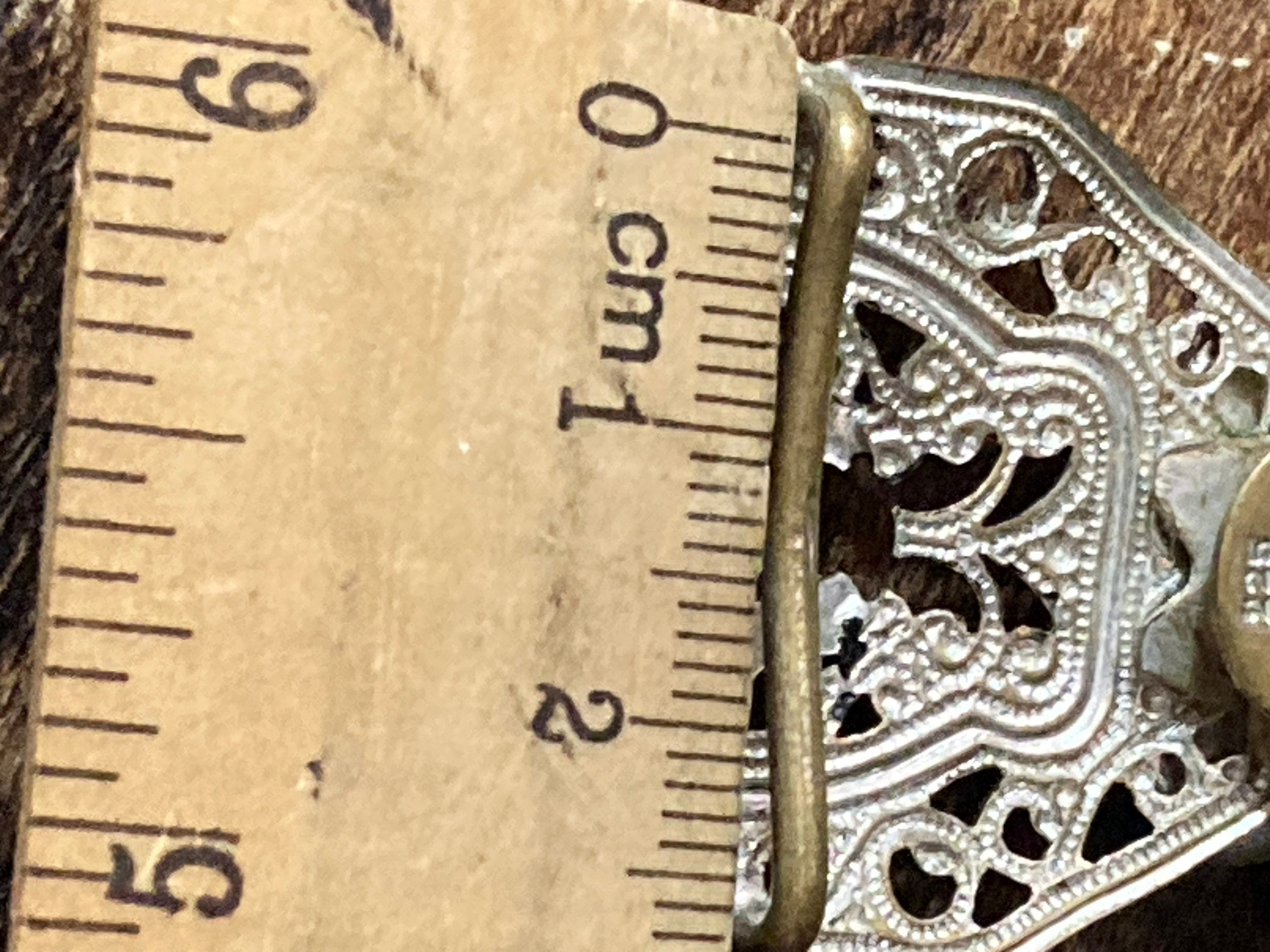 2 part sapphire blue paste diamanté belt buckle Czech brass filigree Art deco