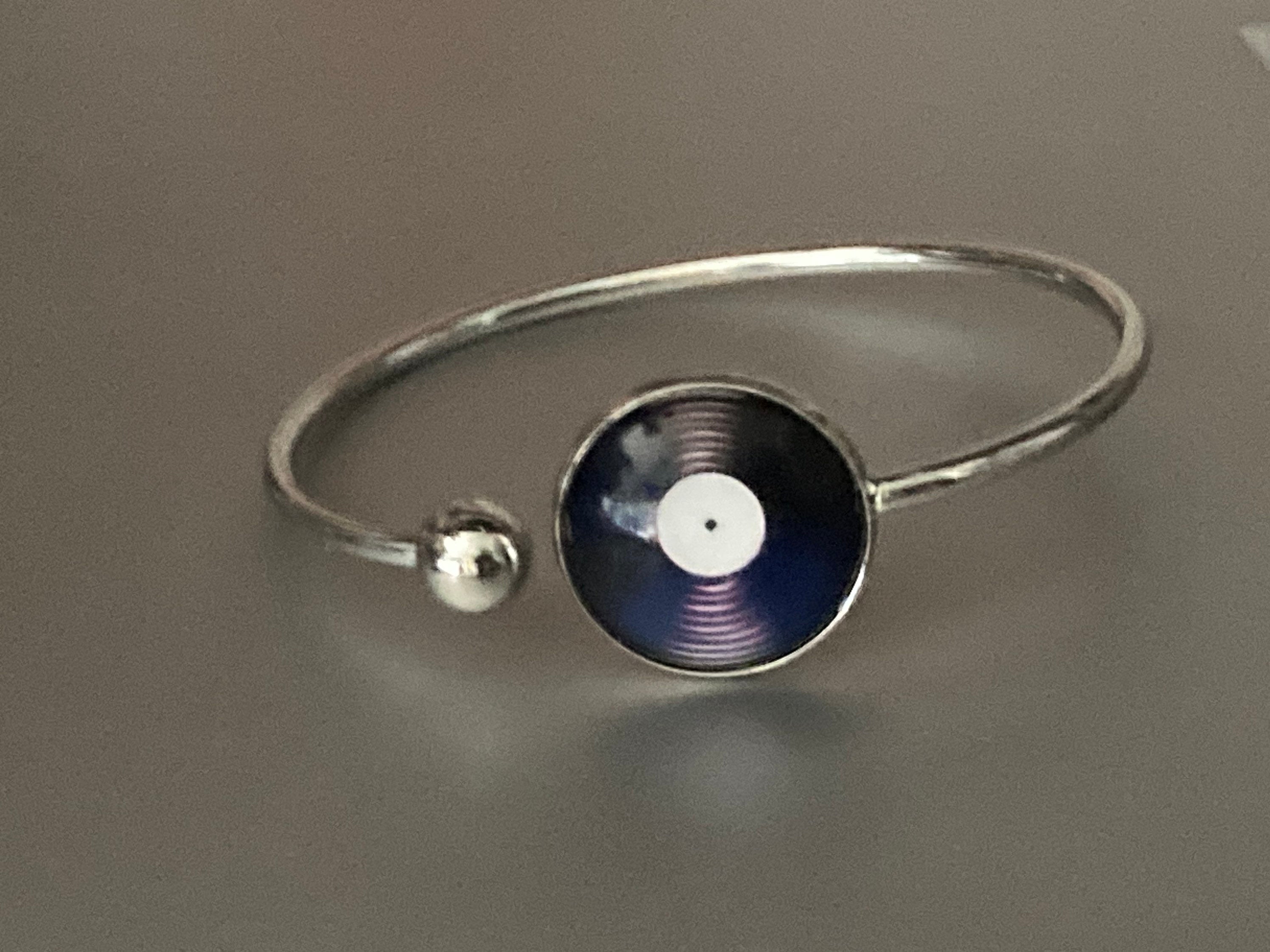 DJ vinyl record bangle stainless steel glass cabochon bracelet 45rpm