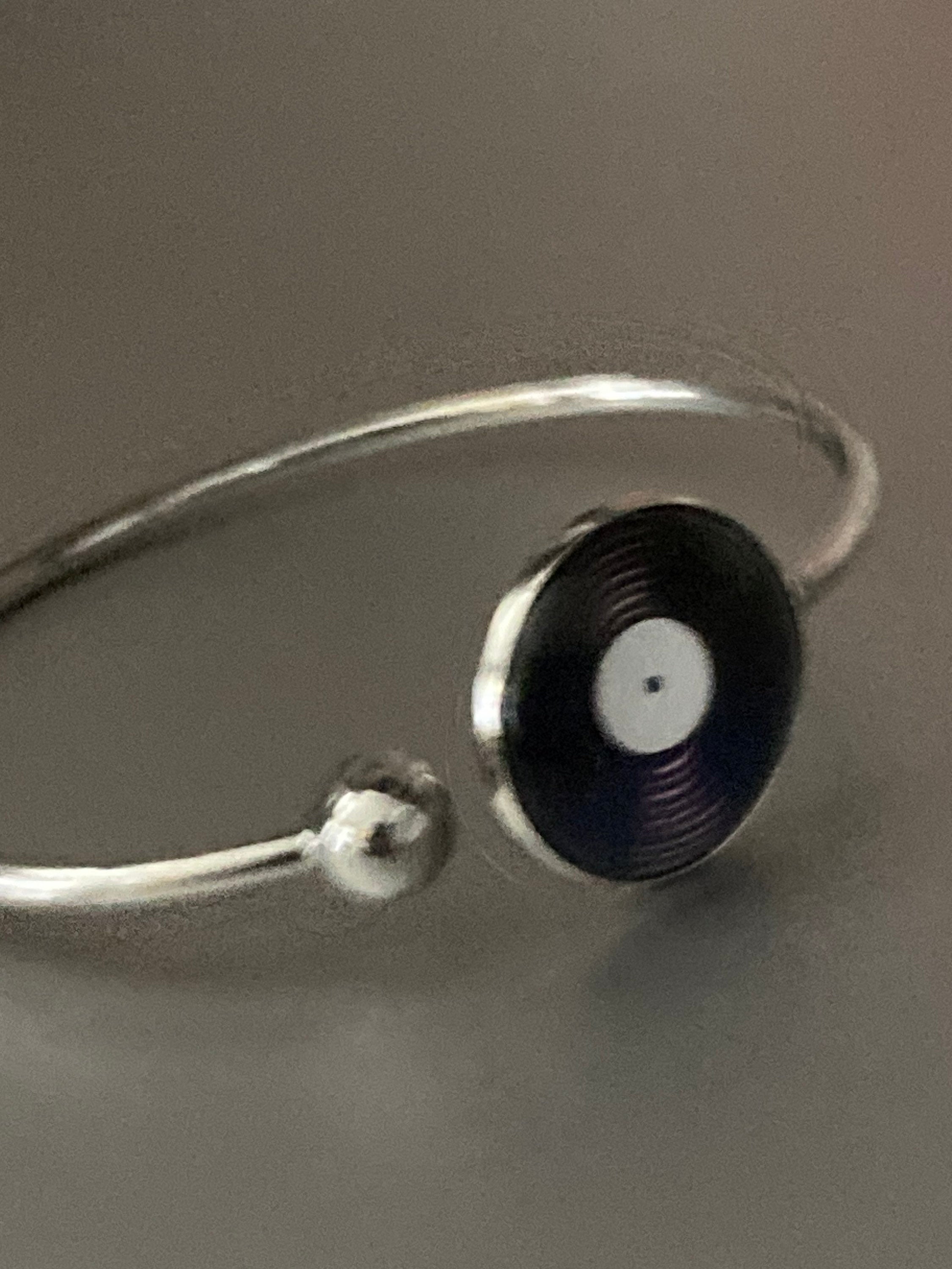 DJ vinyl record bangle stainless steel glass cabochon bracelet 45rpm