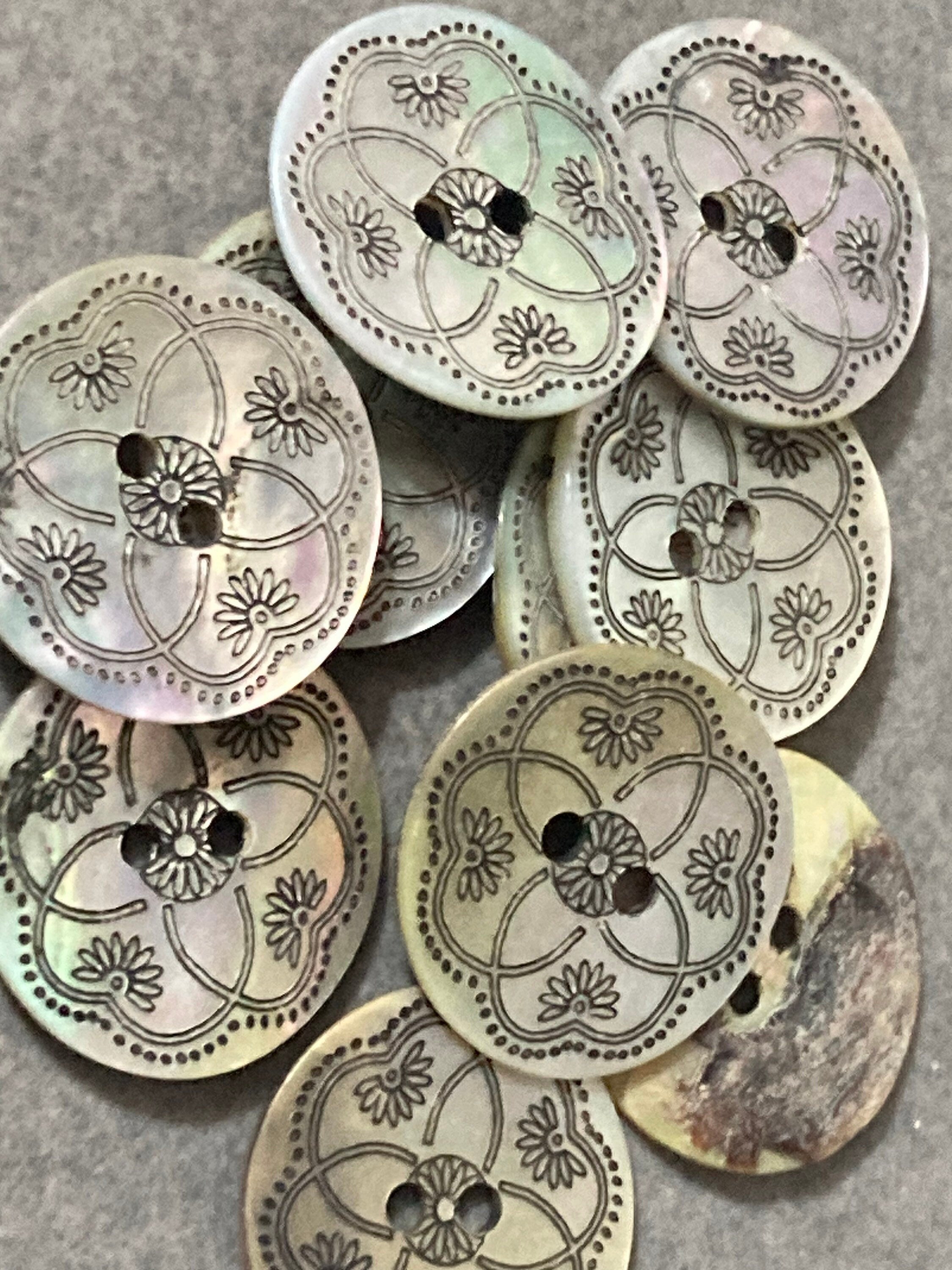 10 x 23mm large Mother of Pearl Buttons printed Sewing Haberdashery
