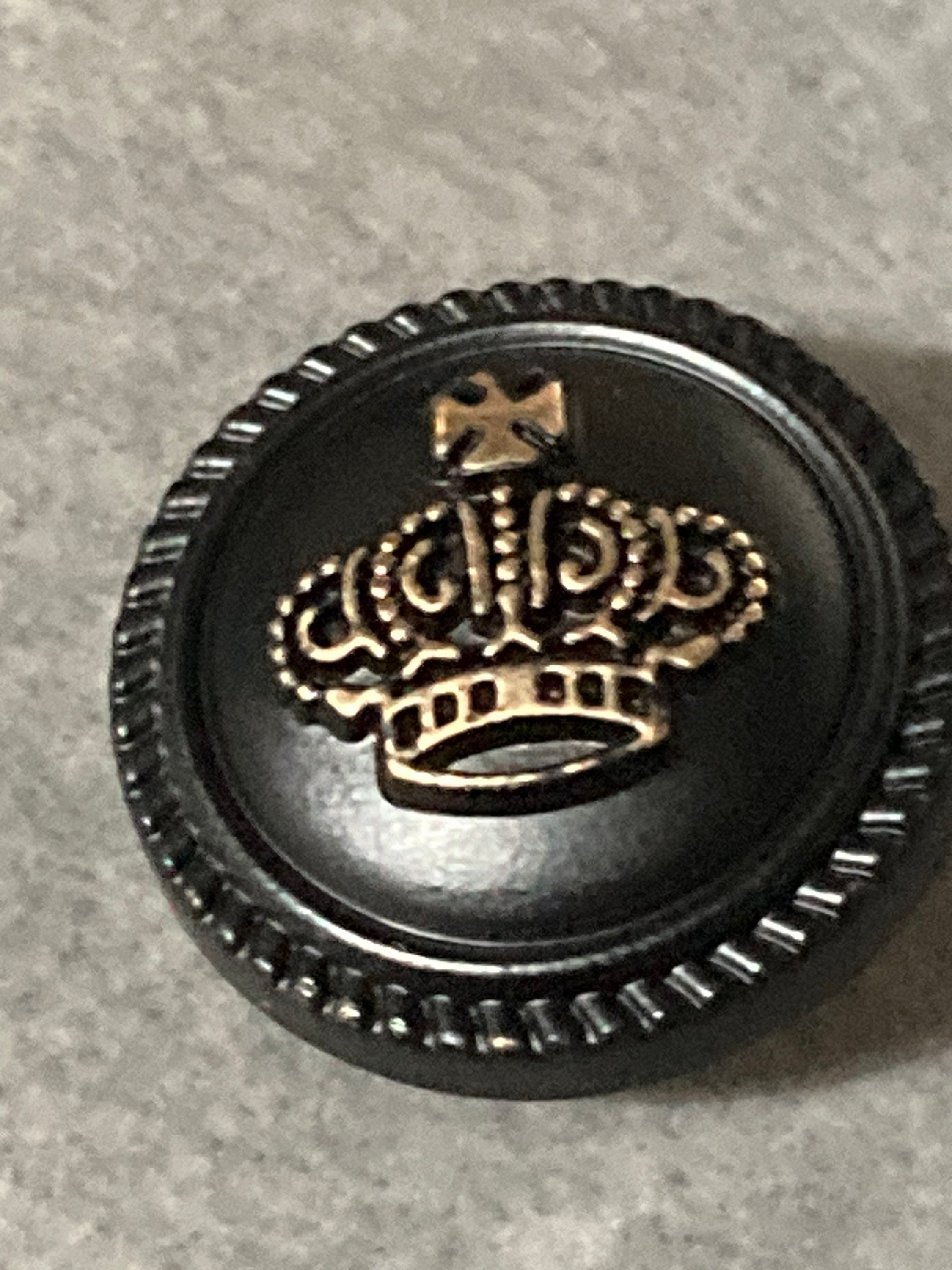5 x 23mm metal royal crown buttons black and gold tone