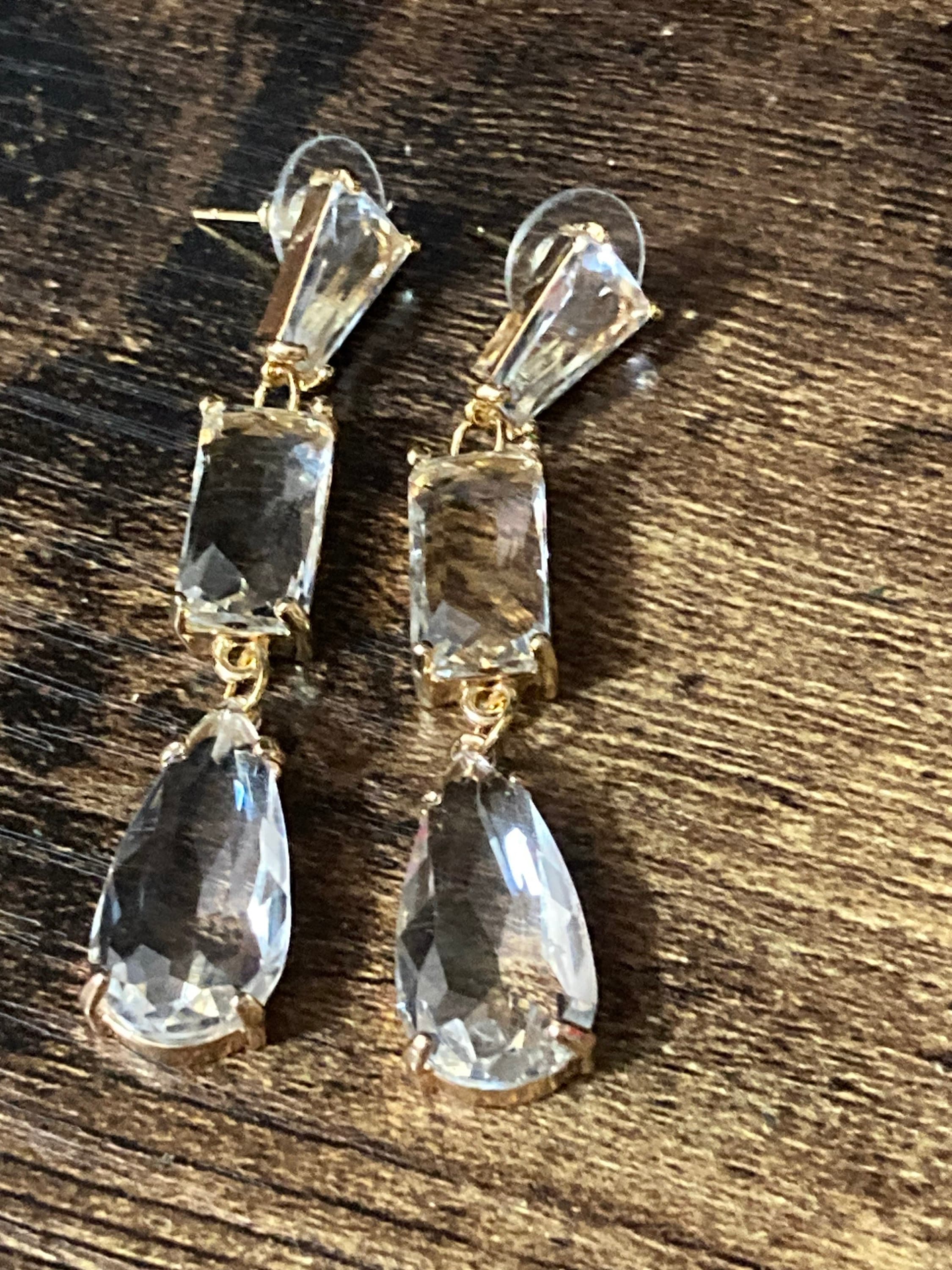 18k crystal clear diamanté teardrop earrings, gold plated