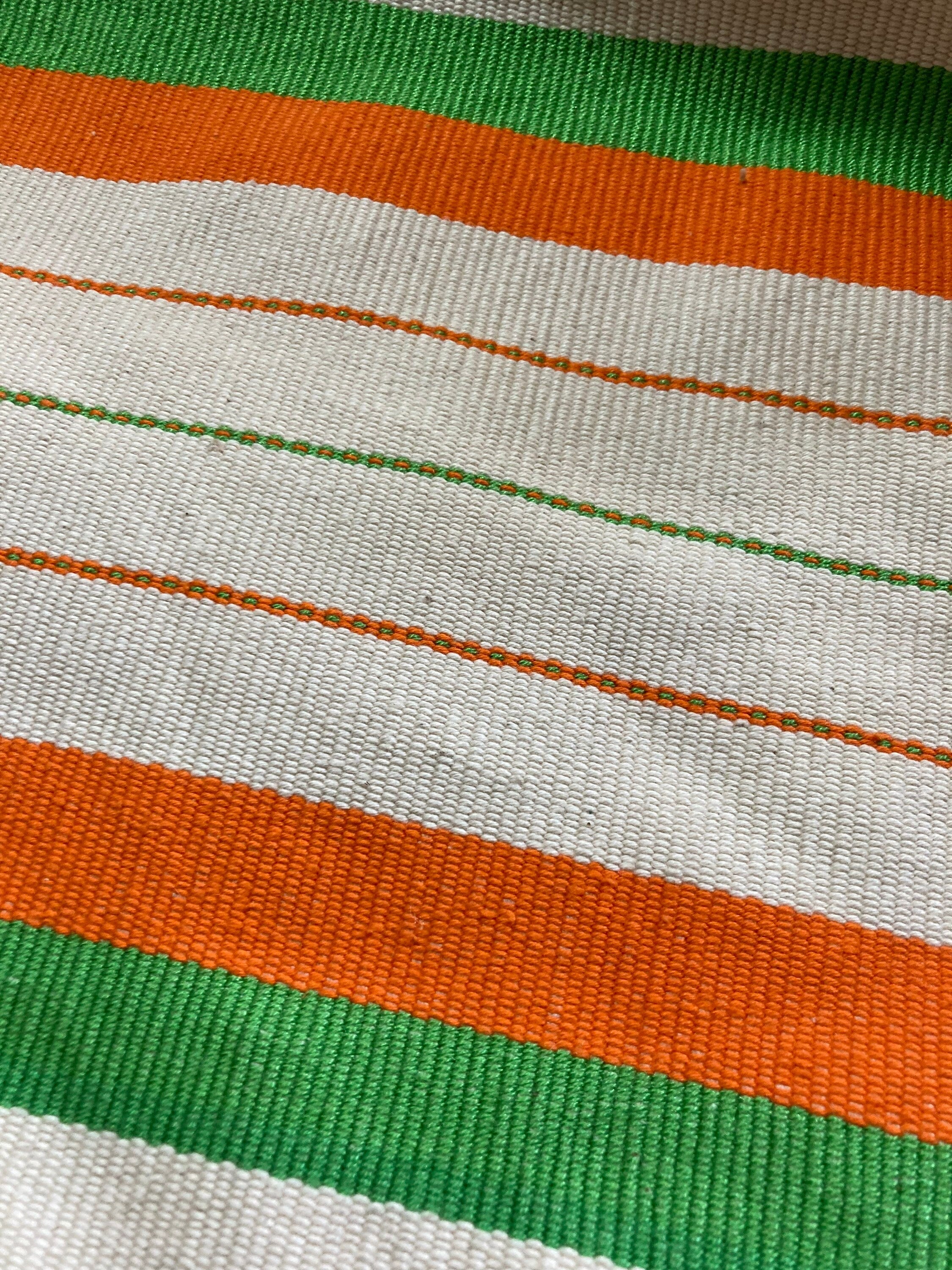 Vintage summer handbag with wooden handles orange green beige