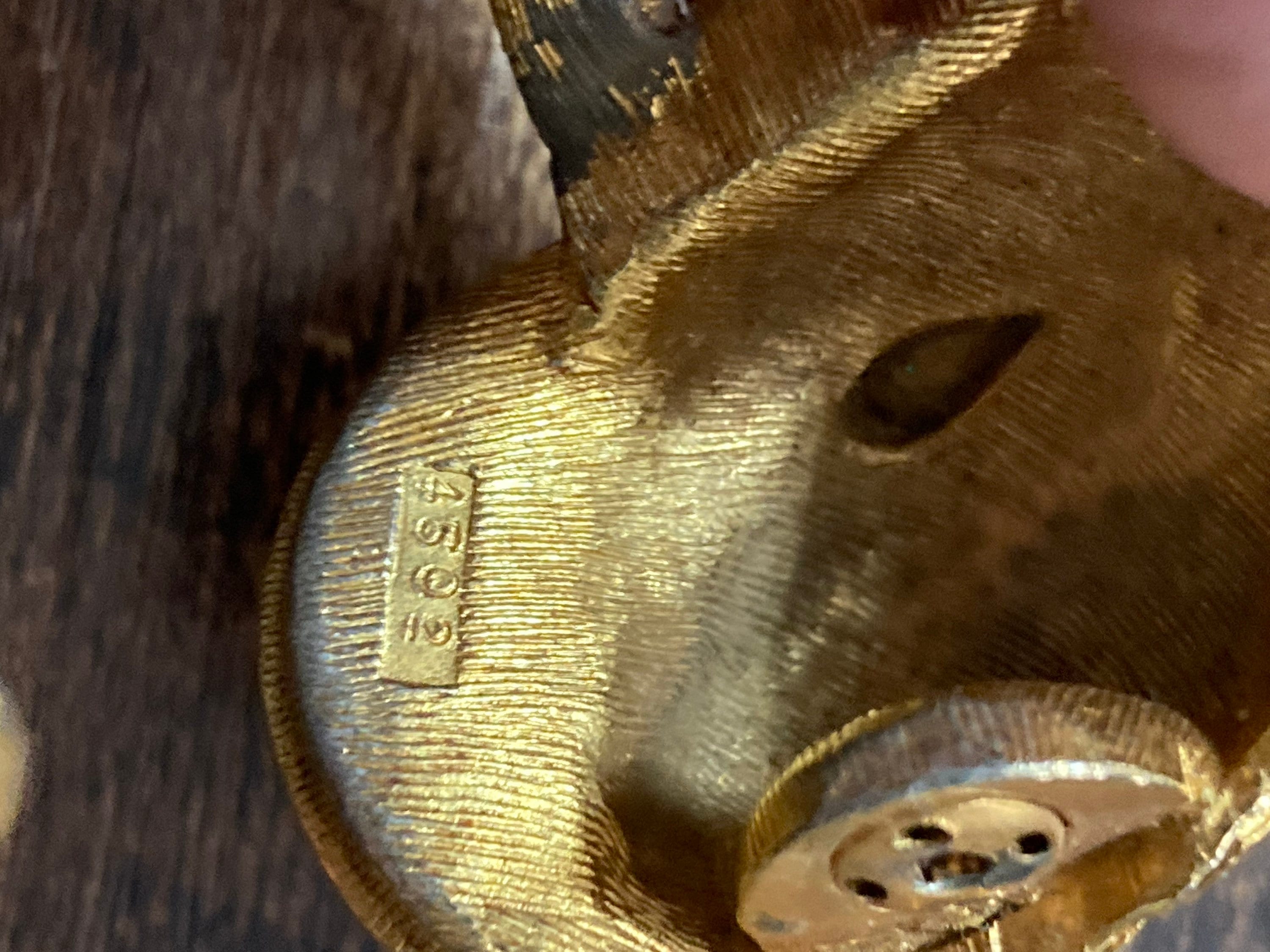 Vintage Chinese sea Serpent, snake Bangle: Red Enamel, Emerald Rhinestones