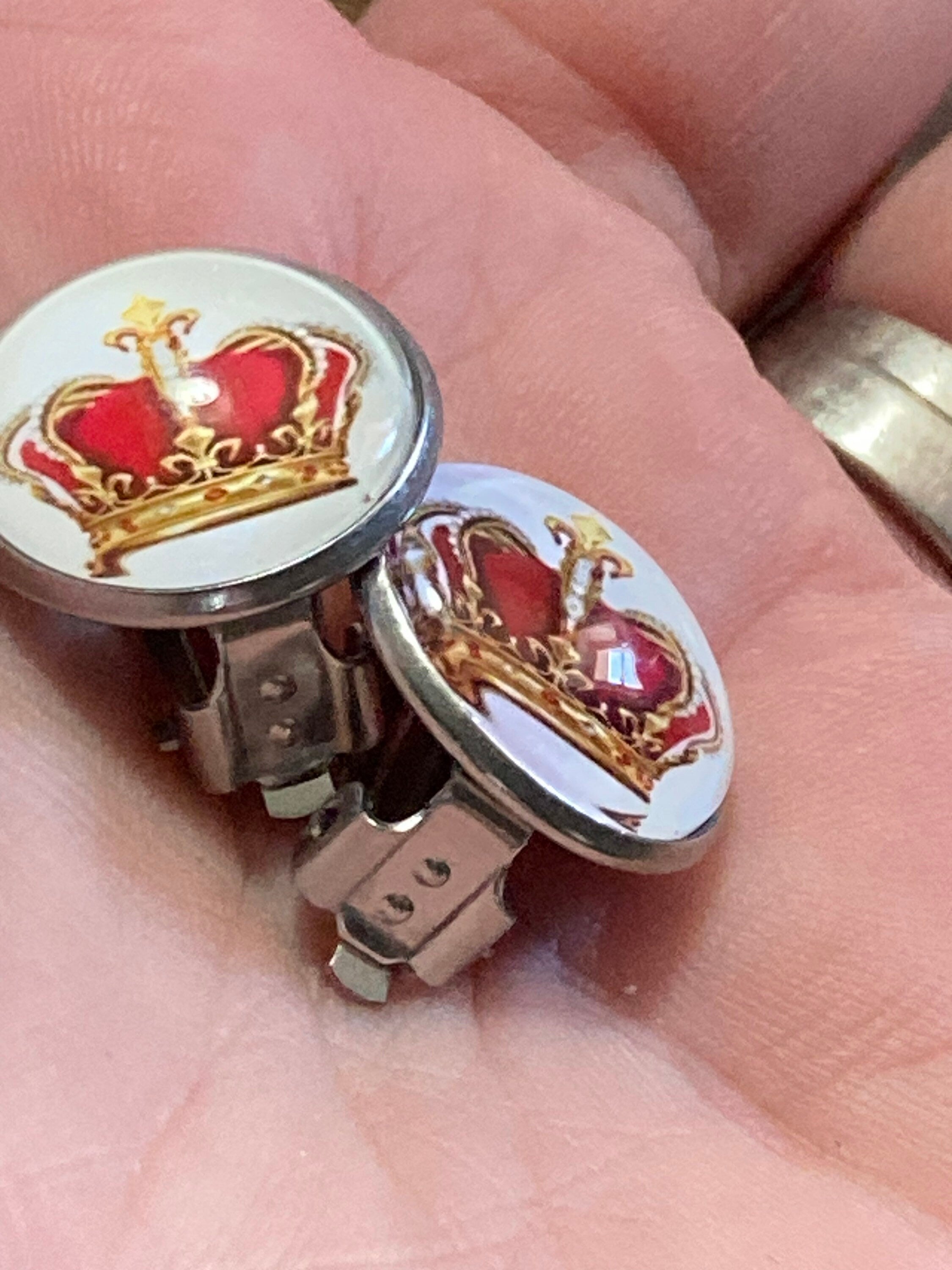 red and gold royal crown clip on earrings for girls stainless steel