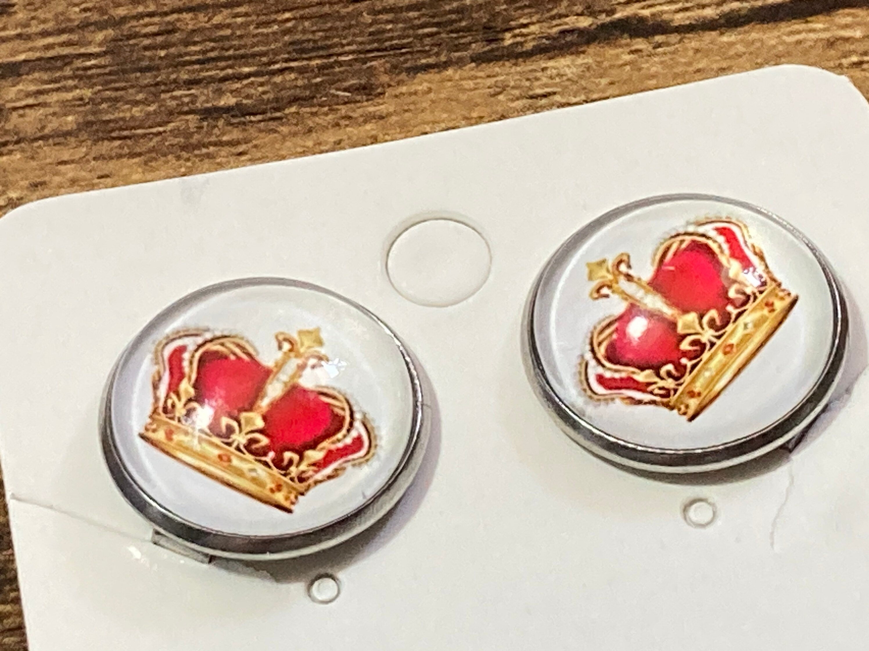 red and gold royal crown clip on earrings for girls stainless steel