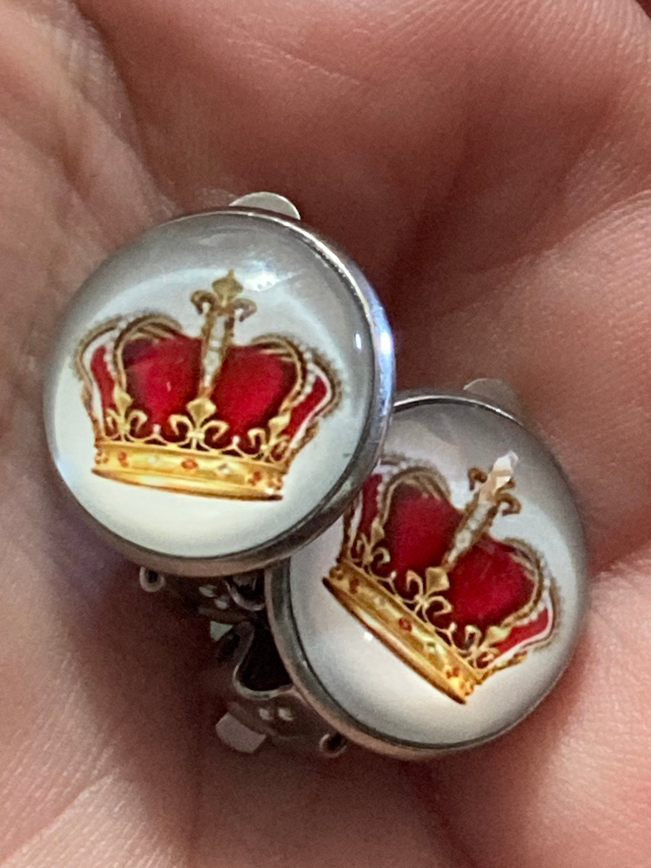 red and gold royal crown clip on earrings for girls stainless steel