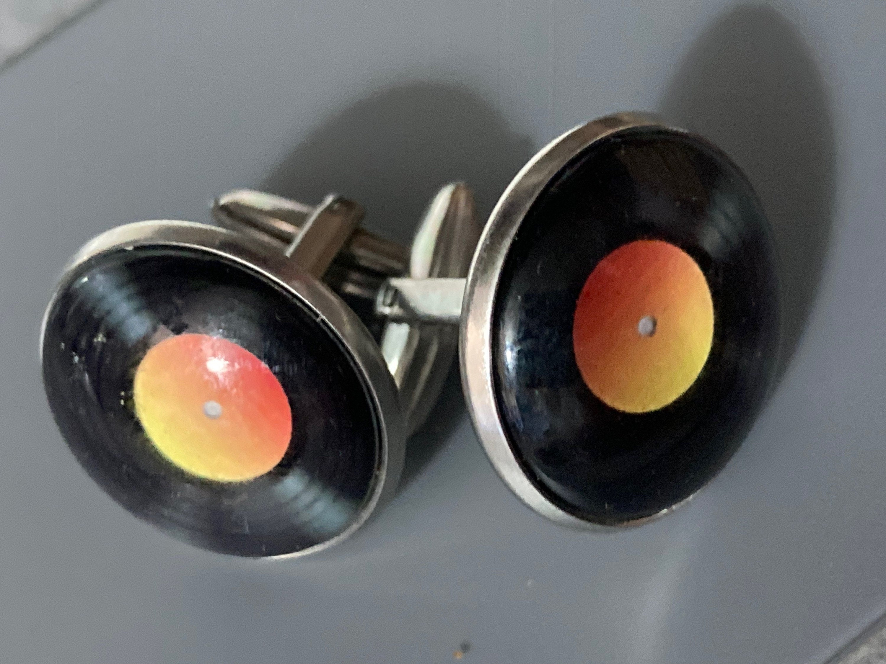 Vinyl record cufflinks 20mm Retro style Black orange gift for DJ