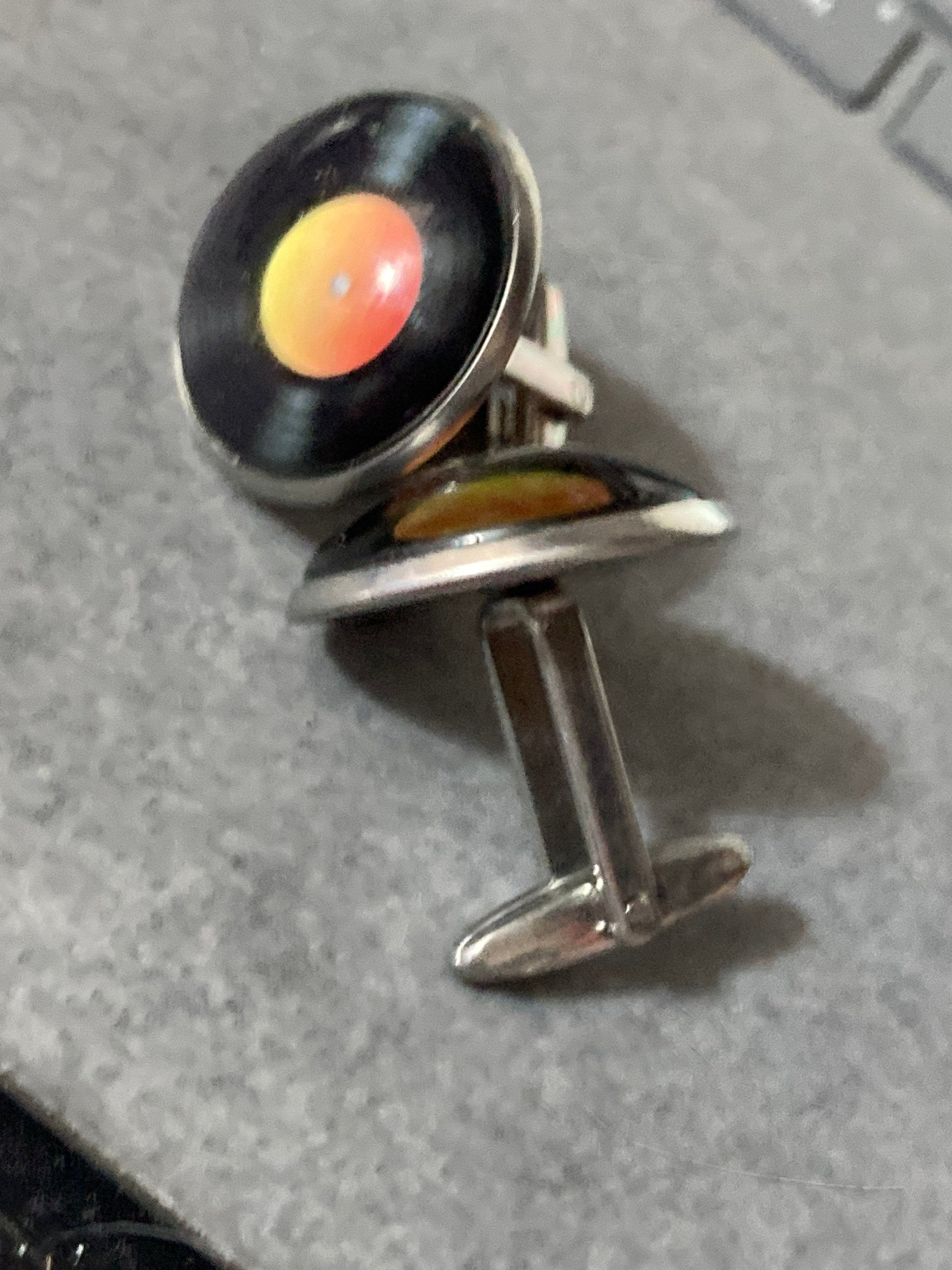 Vinyl record cufflinks 20mm Retro style Black orange gift for DJ