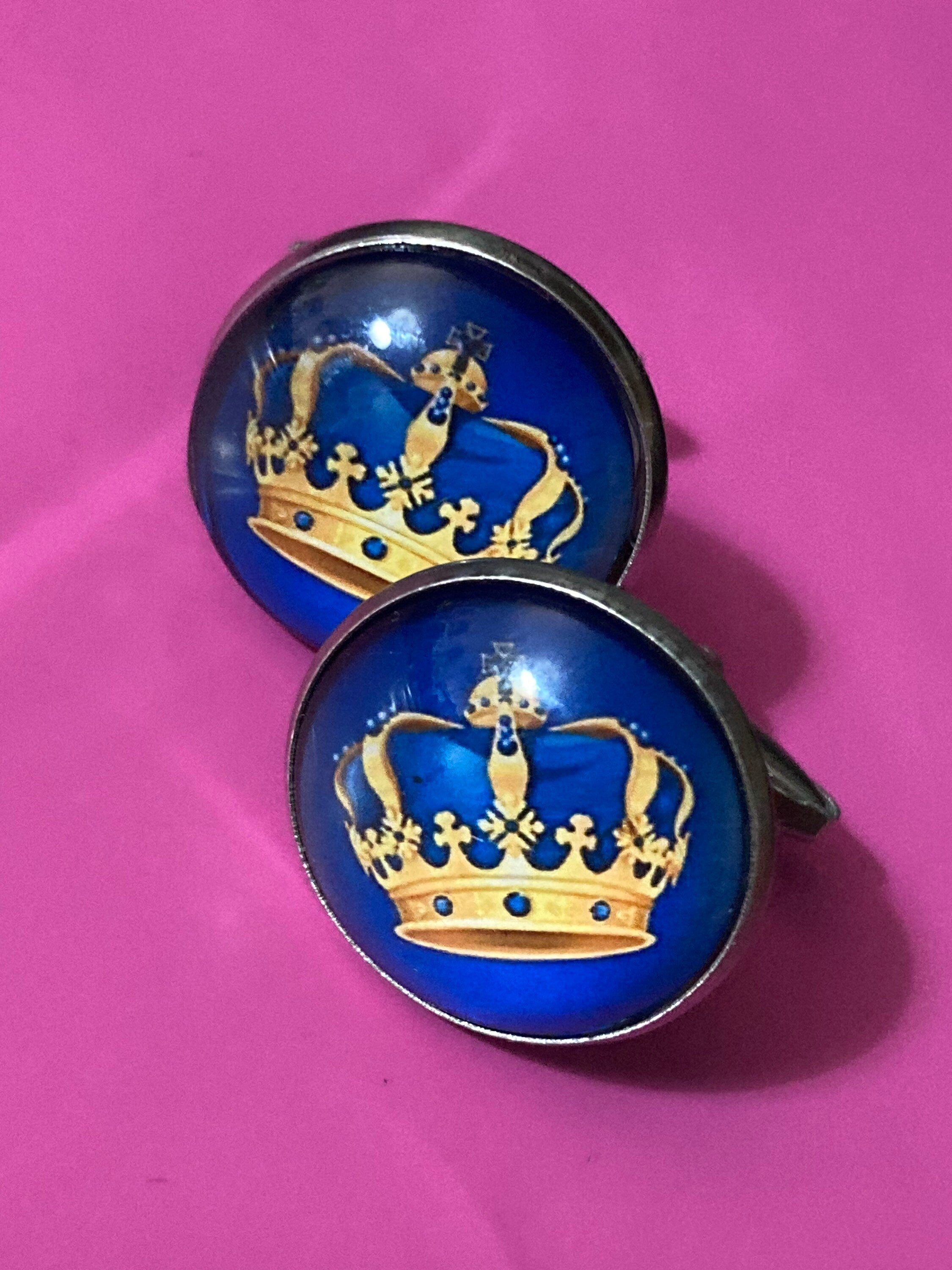 Regal golden crown cufflinks 20mm blue stainless steel