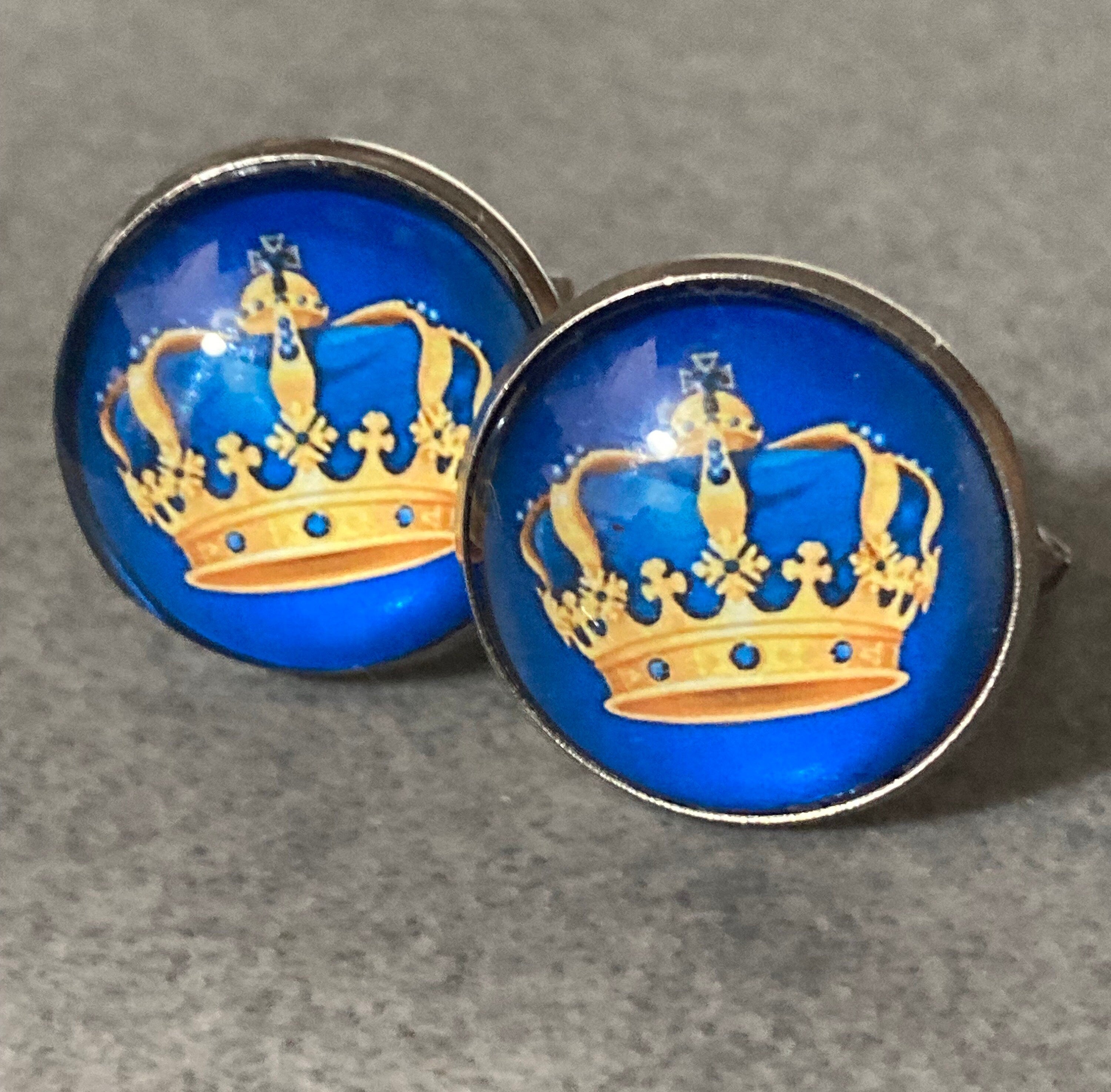 Regal golden crown cufflinks 20mm blue stainless steel