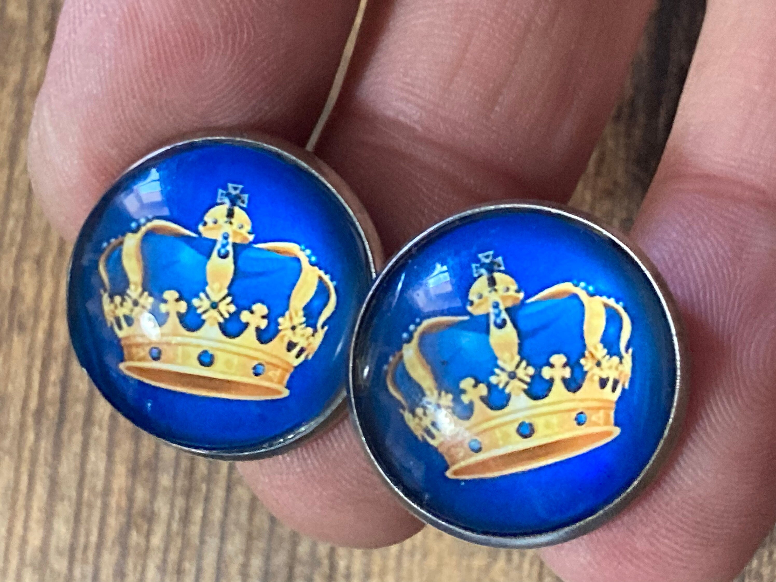 Regal golden crown cufflinks 20mm blue stainless steel