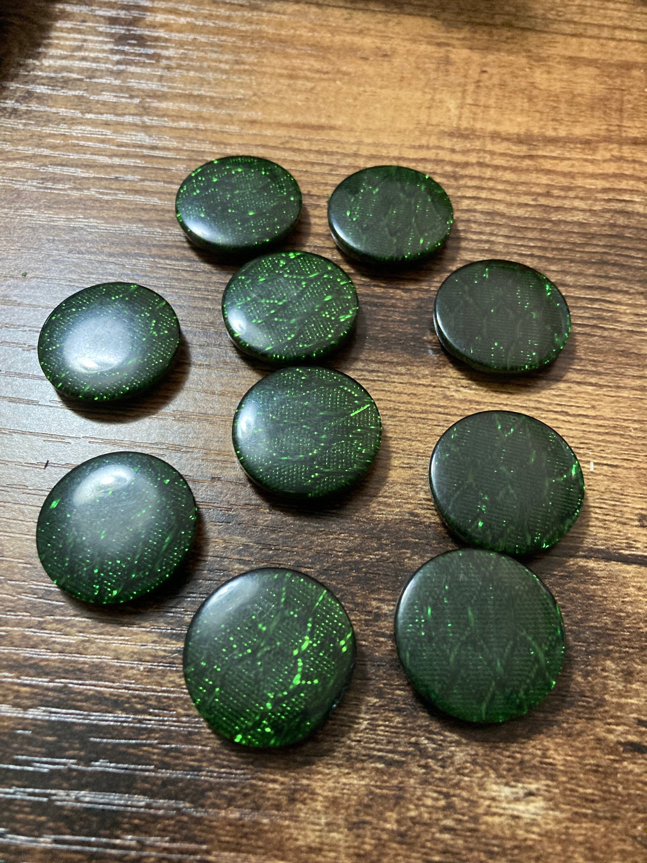 22mm plastic dark green buttons, 10 piece snake print