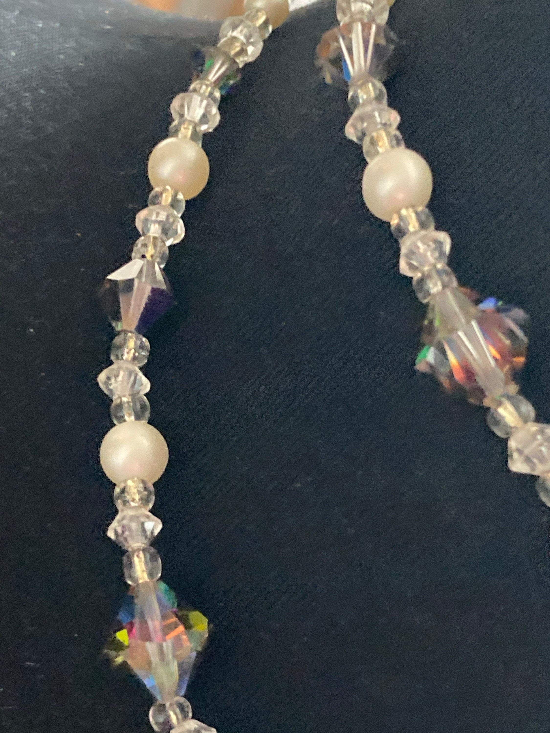 Mid Century Faux Pearl Choker: Rainbow Glass Necklace