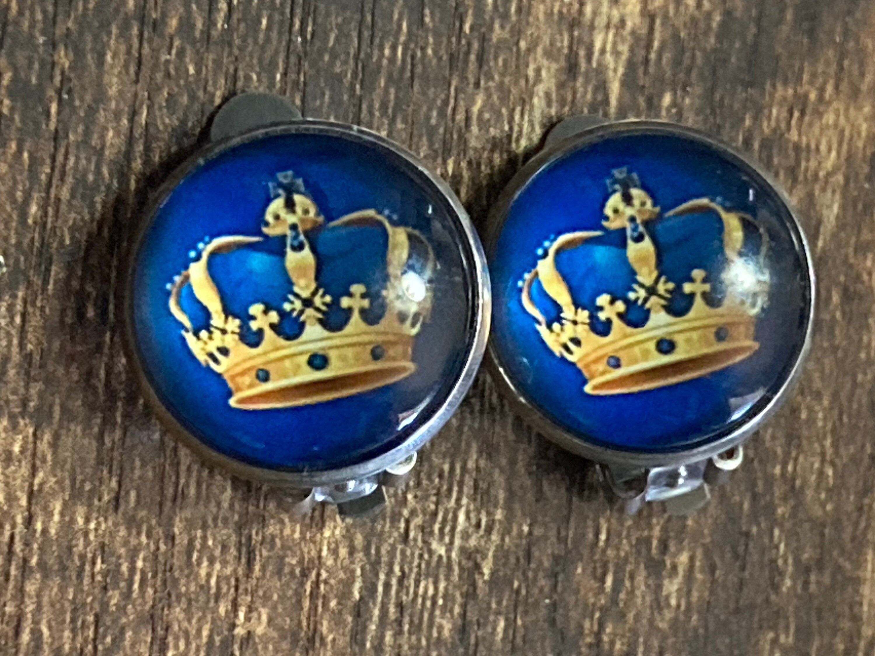 red and gold royal crown clip on earrings for girls stainless steel