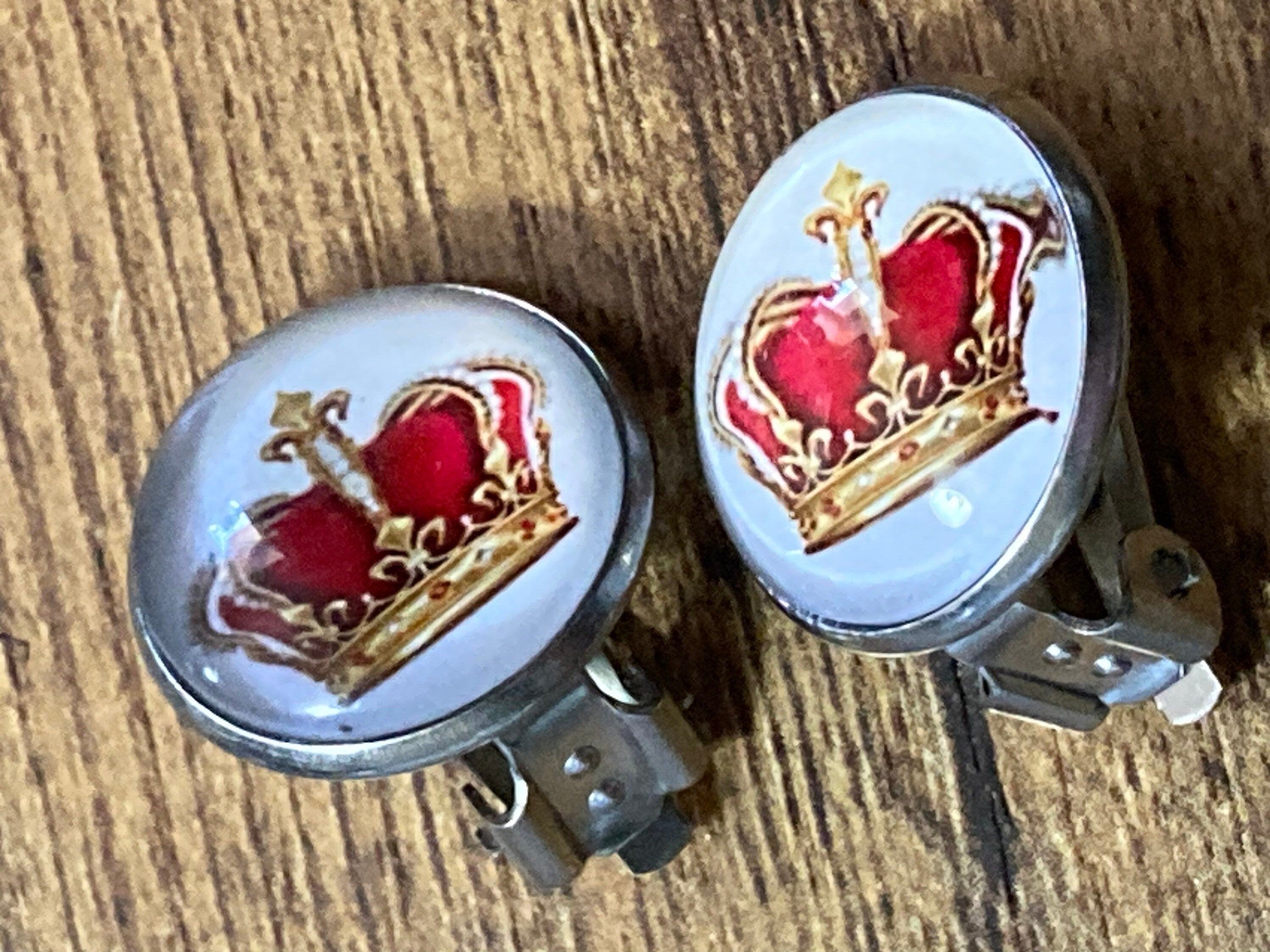 red and gold royal crown clip on earrings for girls stainless steel