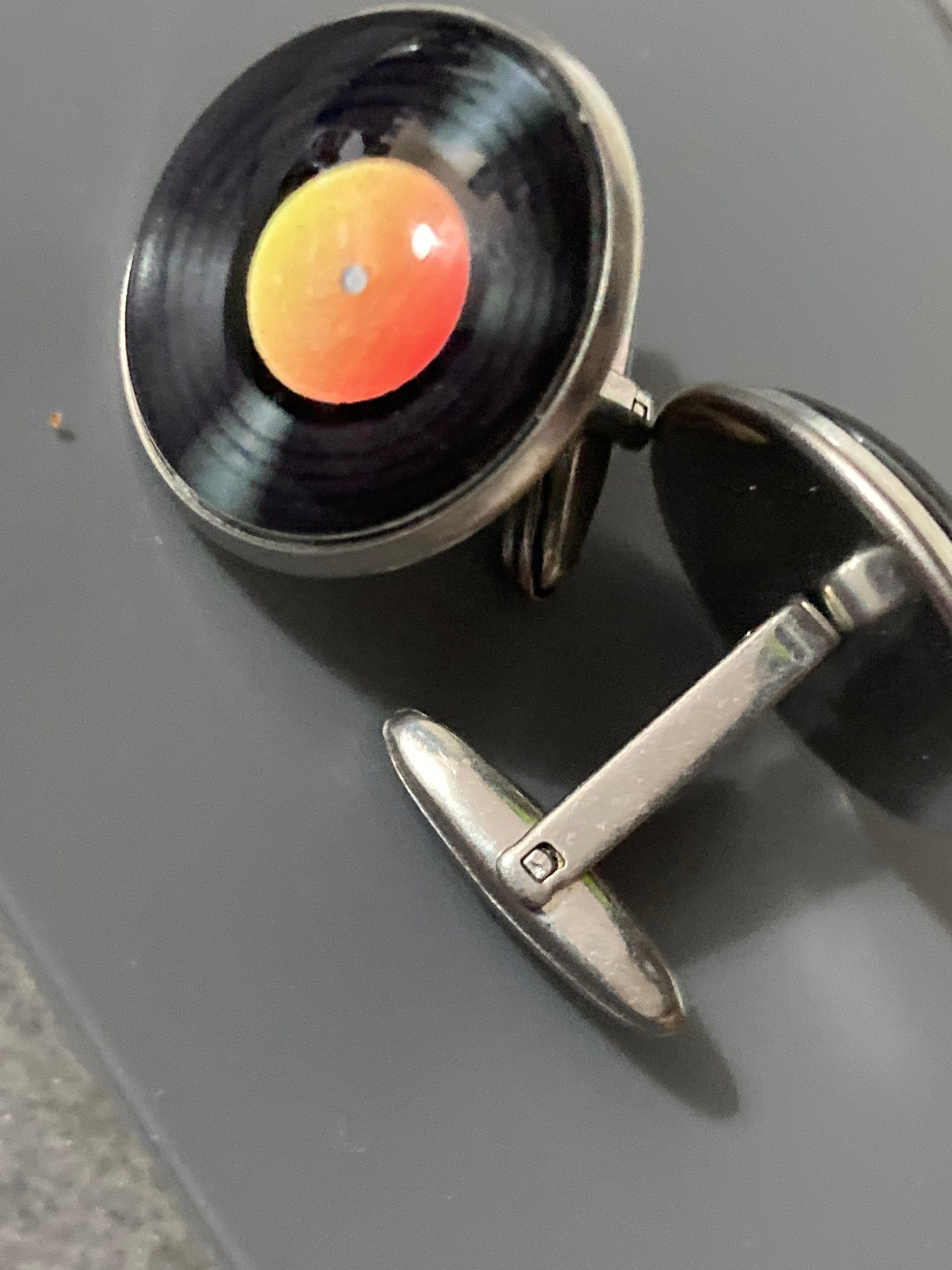 Vinyl record cufflinks 20mm Retro style Black orange gift for DJ
