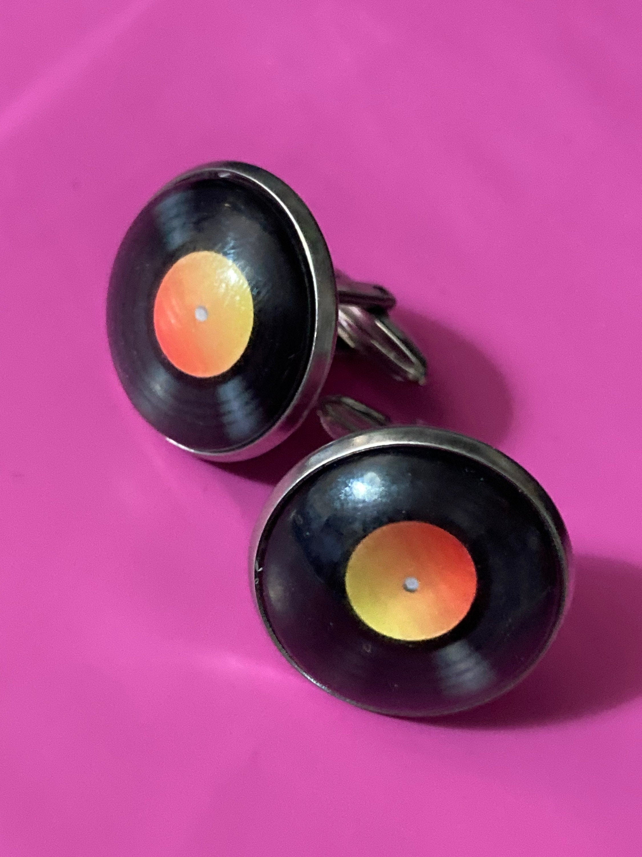 Vinyl record cufflinks 20mm Retro style Black orange gift for DJ