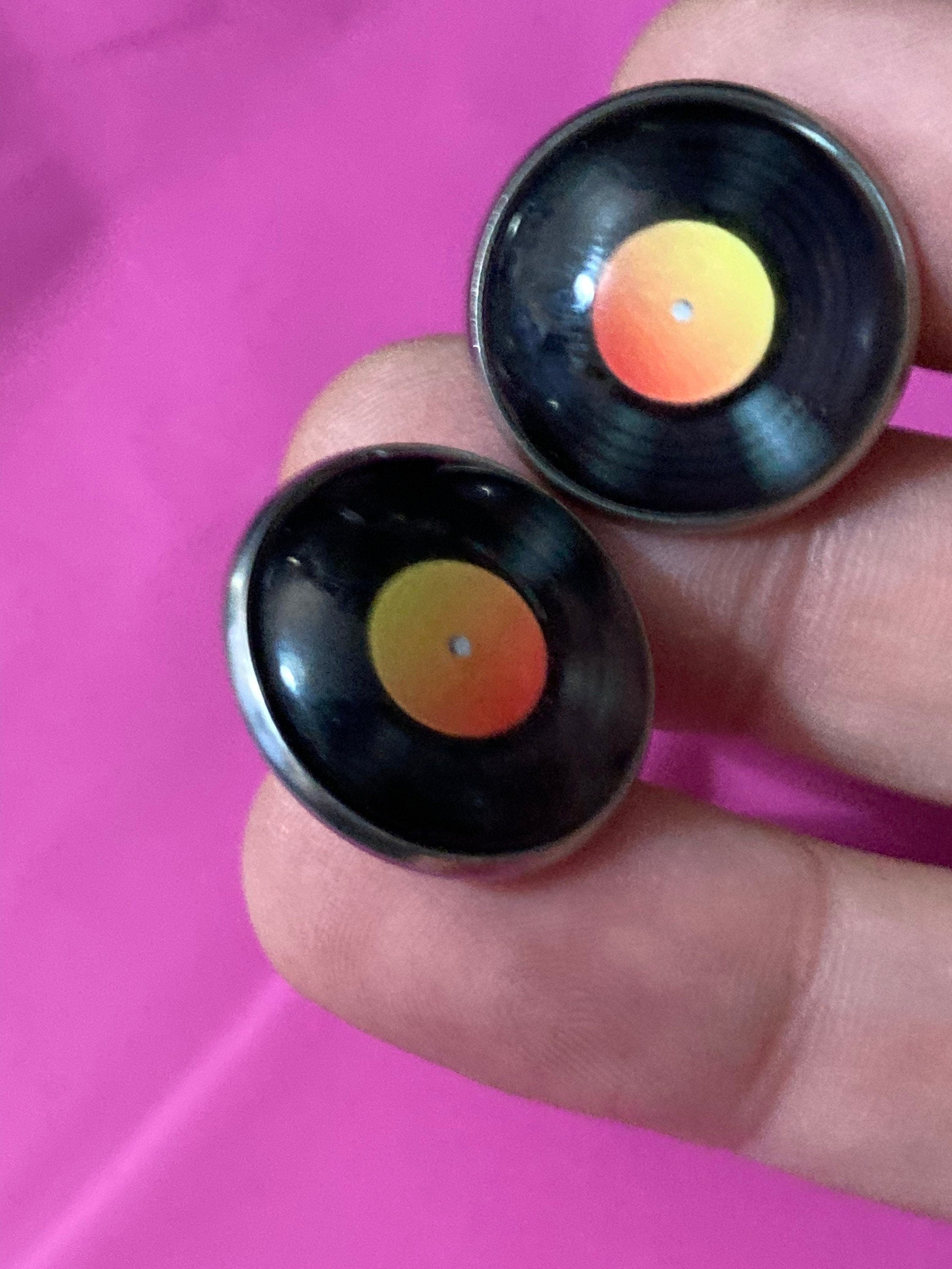 Vinyl record cufflinks 20mm Retro style Black orange gift for DJ