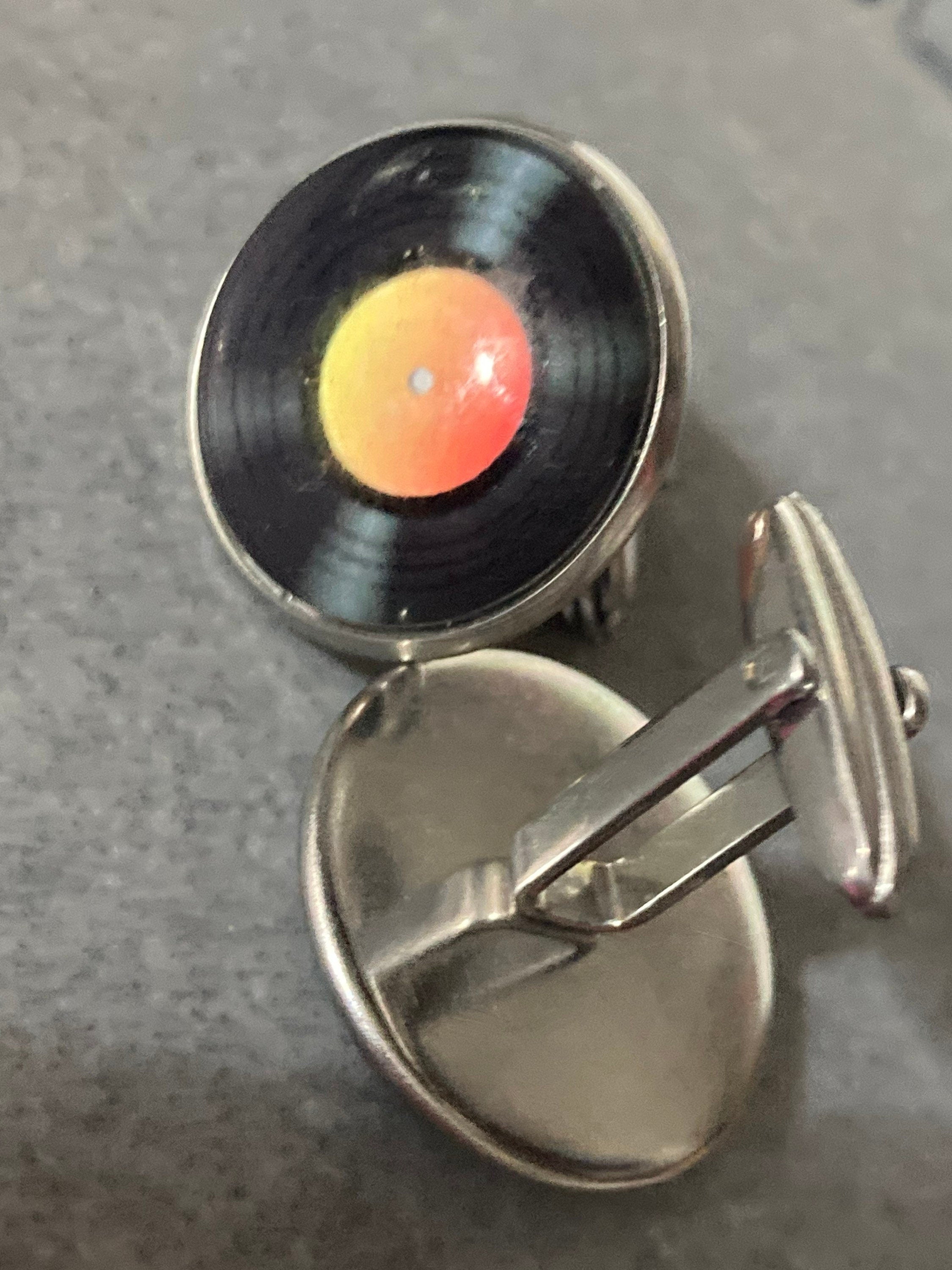Vinyl record cufflinks 20mm Retro style Black orange gift for DJ