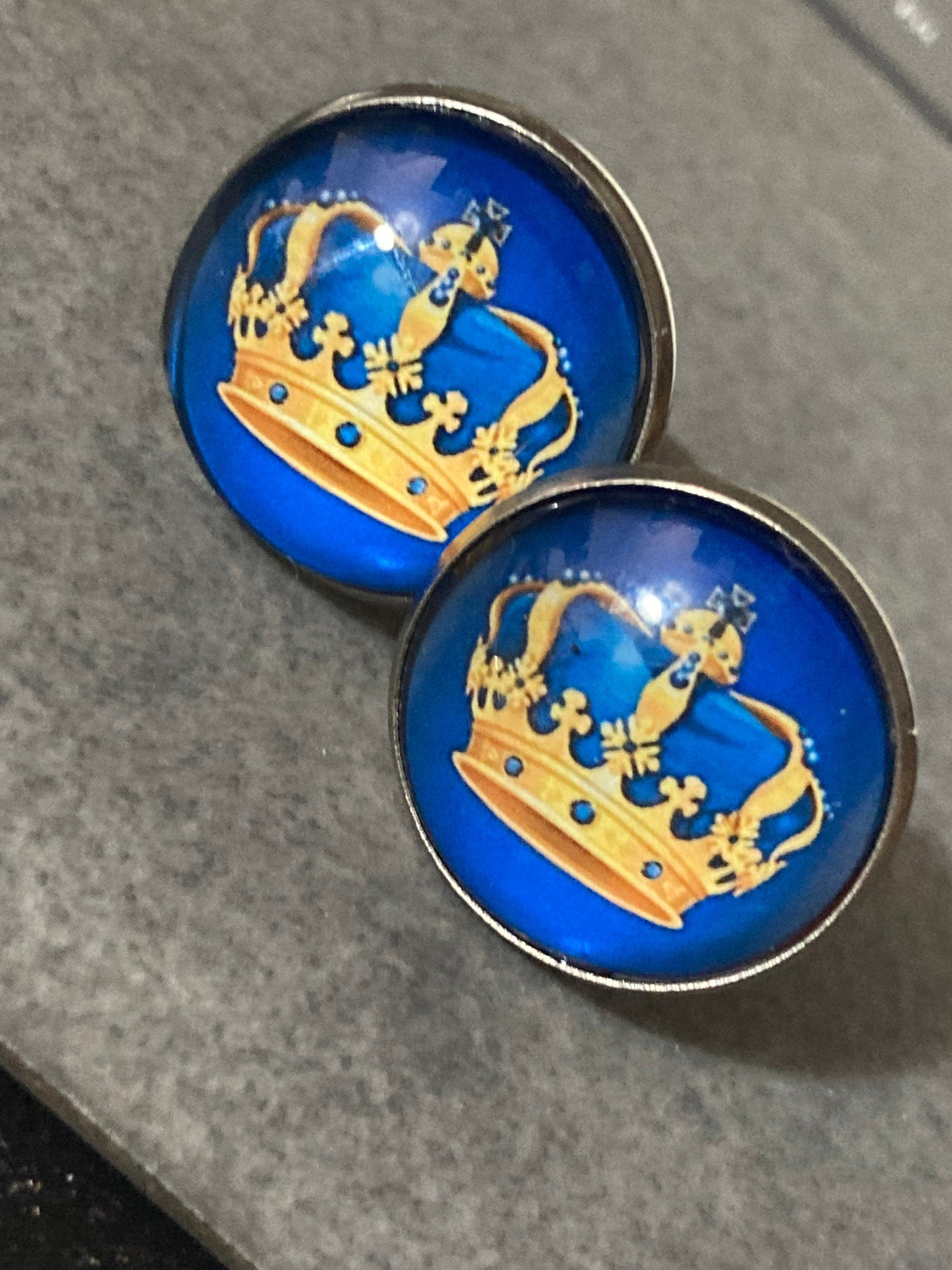 Regal golden crown cufflinks 20mm blue stainless steel