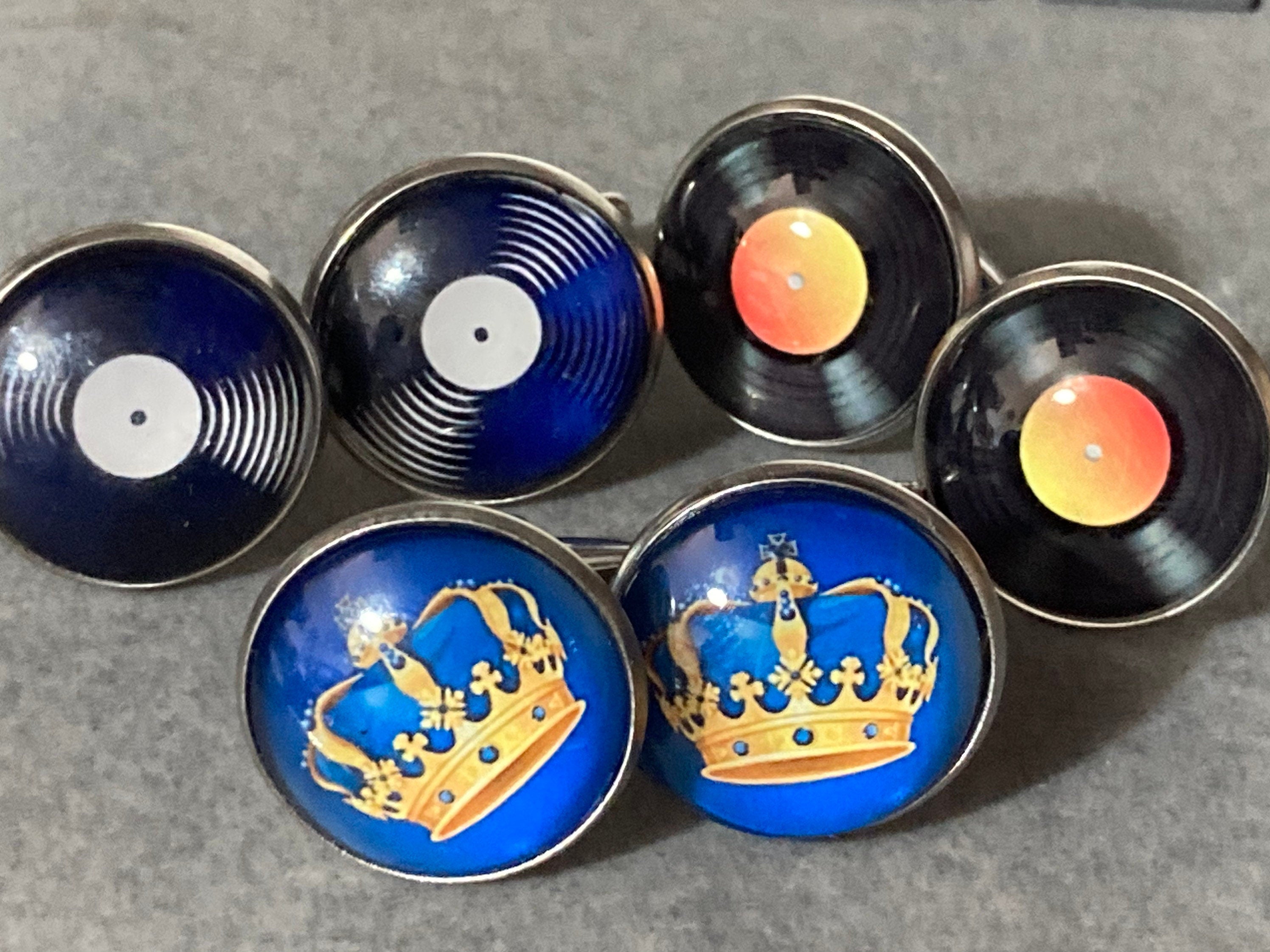 Regal golden crown cufflinks 20mm blue stainless steel