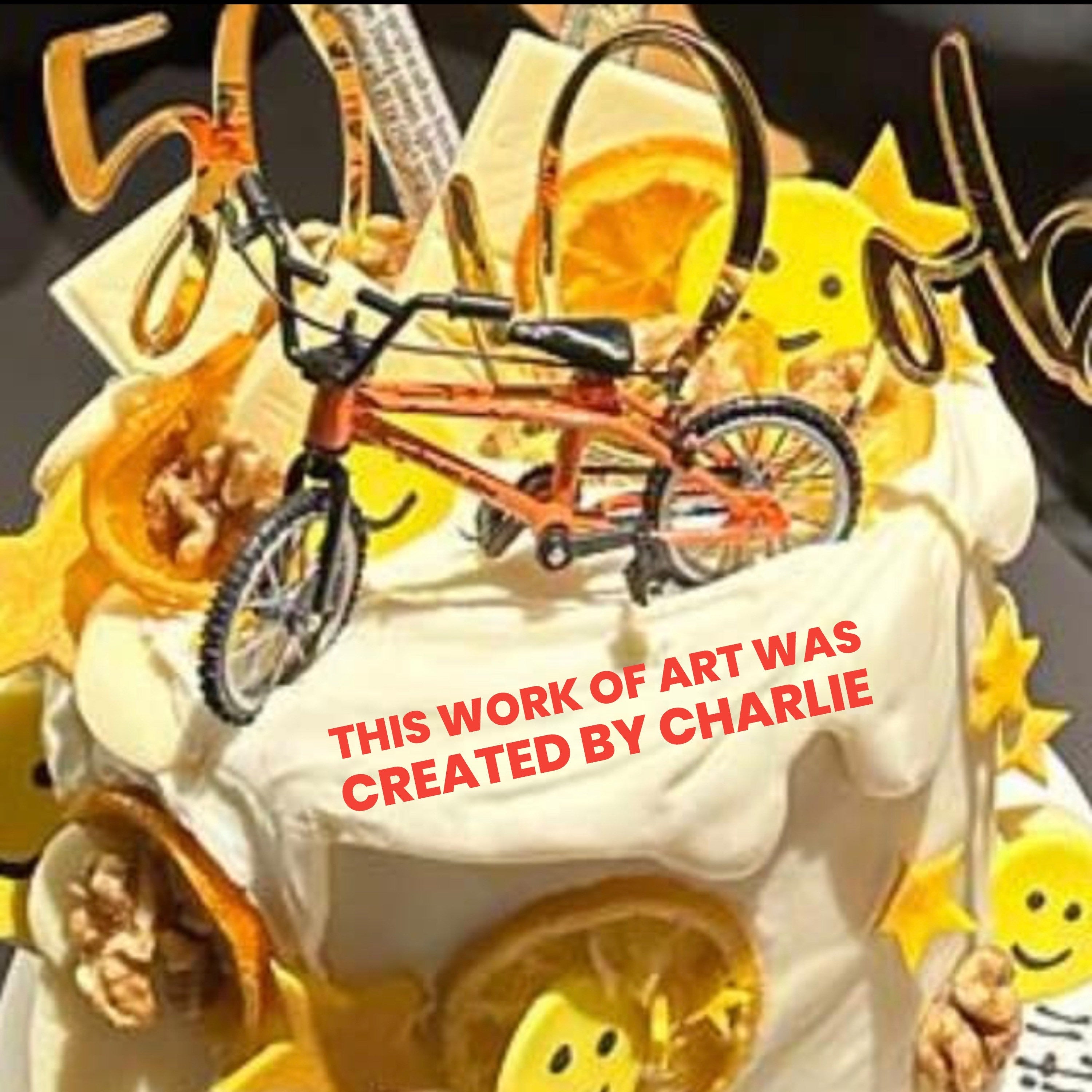 Miniature plastic orange mountain bike BMX cake topper decoration