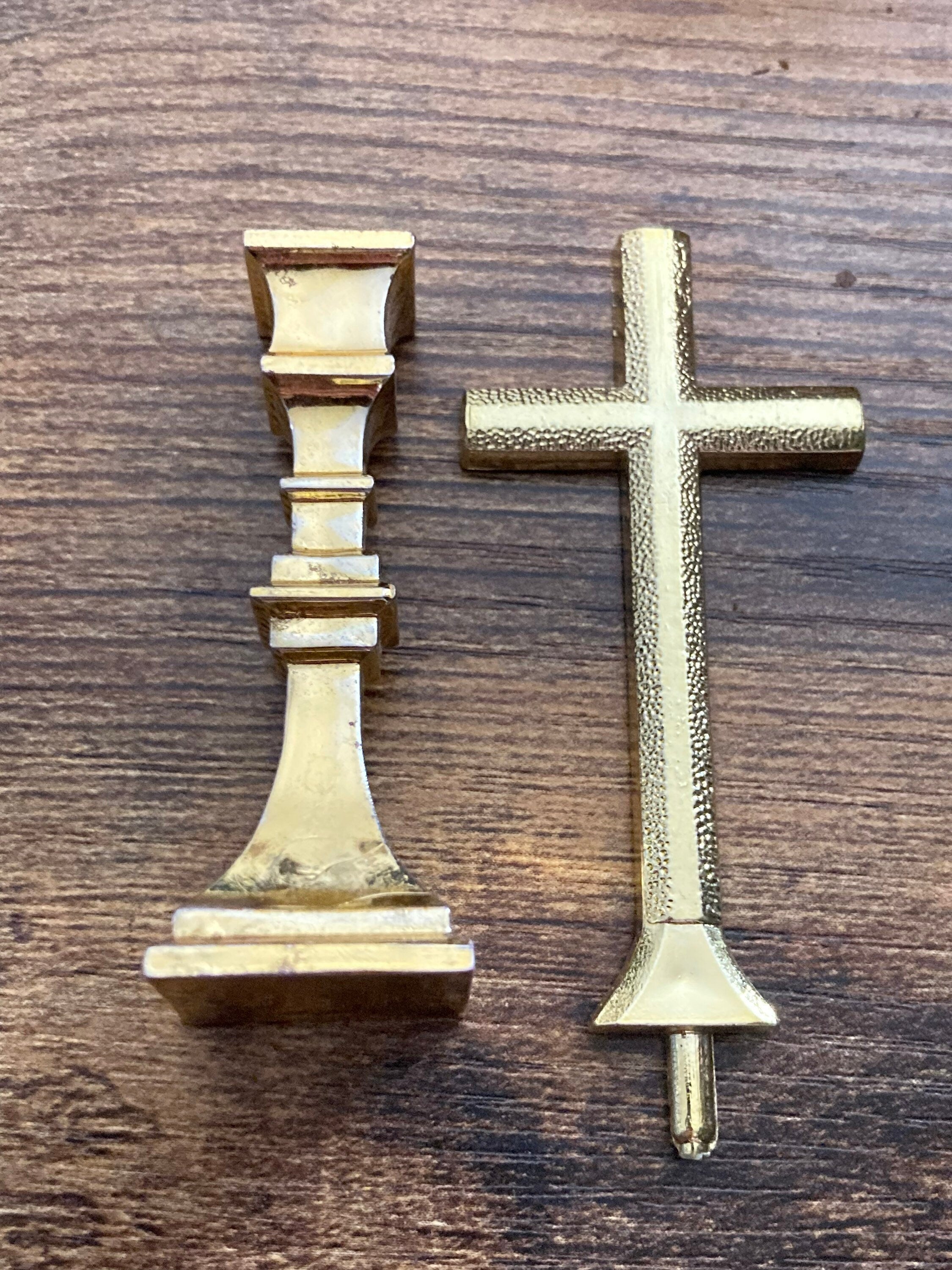 Gold religious cross and candle holder communion baptism christening cake topper decoration